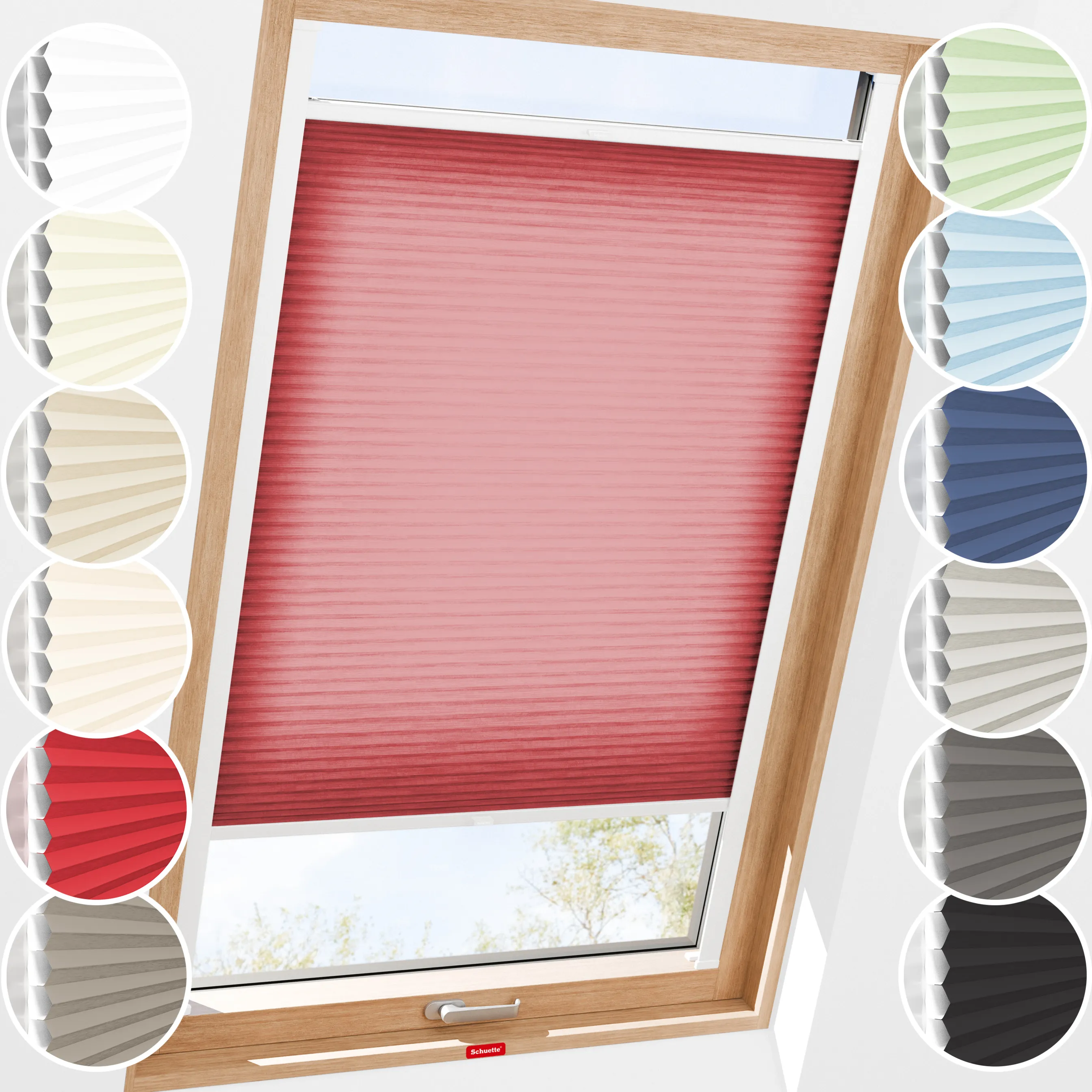 Schuette® Dachfenster Wabenplissee nach Maß • Thermo x Honey Kollektion: Cherrished (Rot) • Profilfarbe: Braun