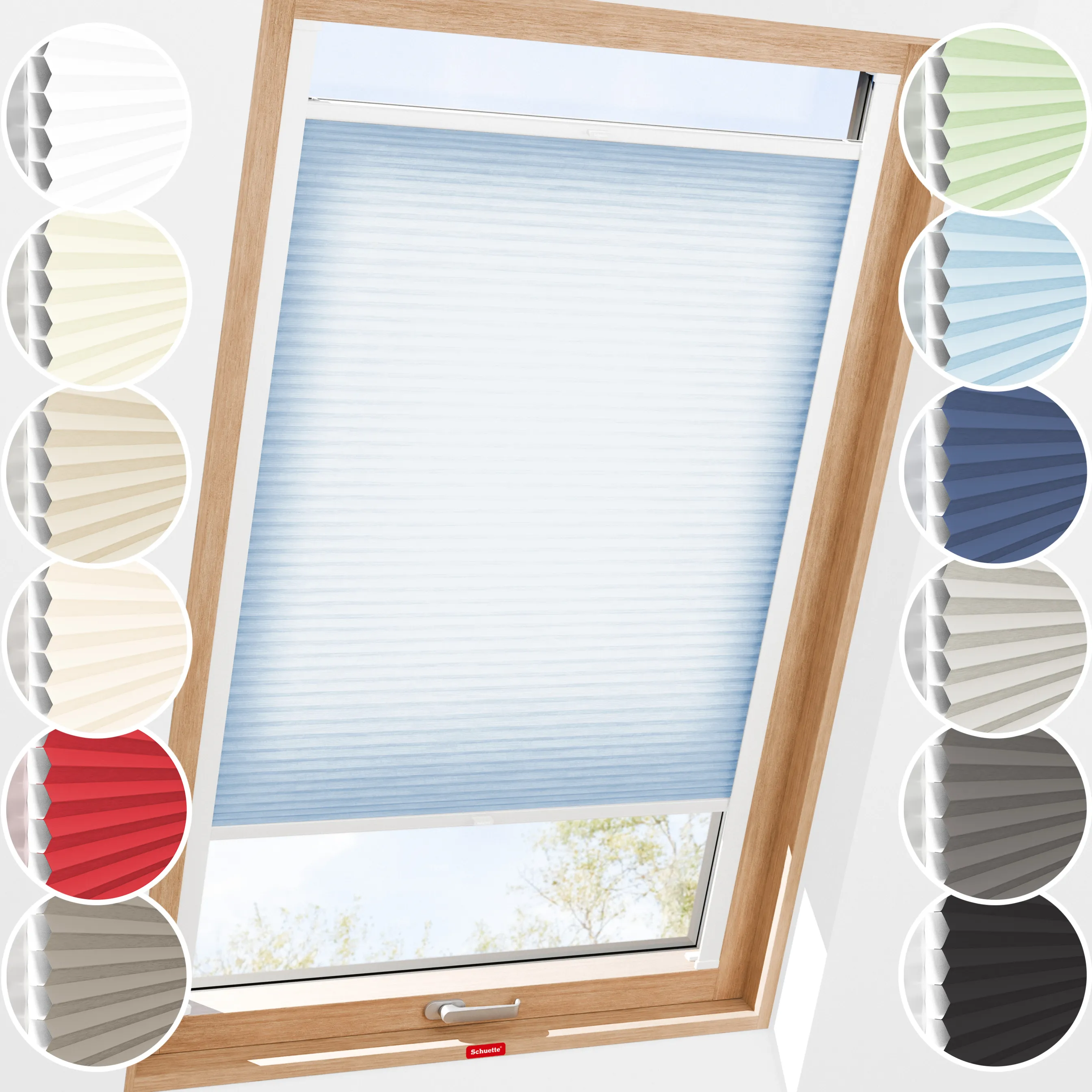 Schuette® Dachfenster Wabenplissee nach Maß • Thermo x Honey Kollektion: Ice Pop (Hellblau) • Profilfarbe: Walnuss