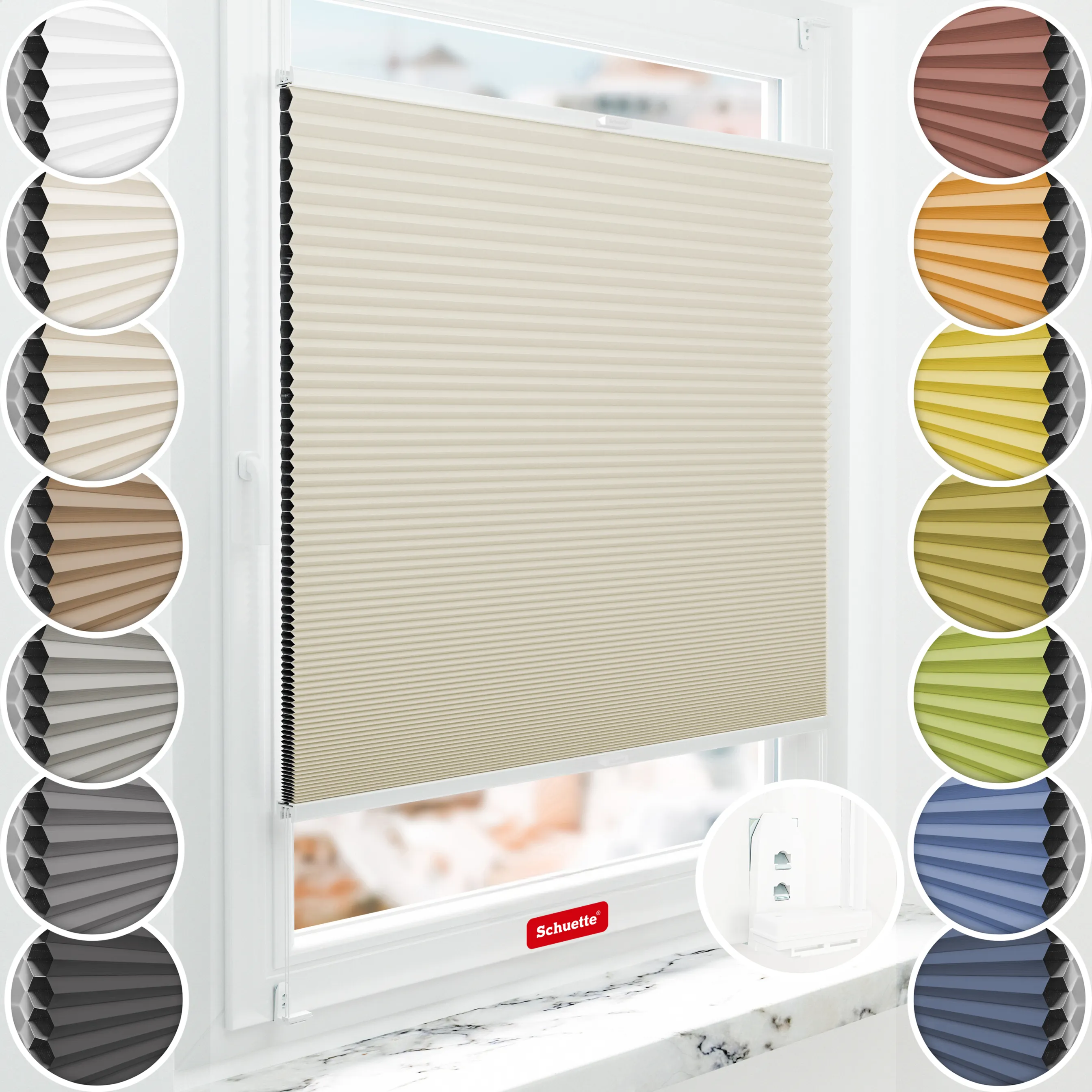 Schuette® Wabenplissee mit Bohren nach Maß • Suprafix "Double 2in1" Schraub- & Klemmhalter • Honey Kollektion: Belgian Waffle (Creme) • Profilfarbe: Weiß