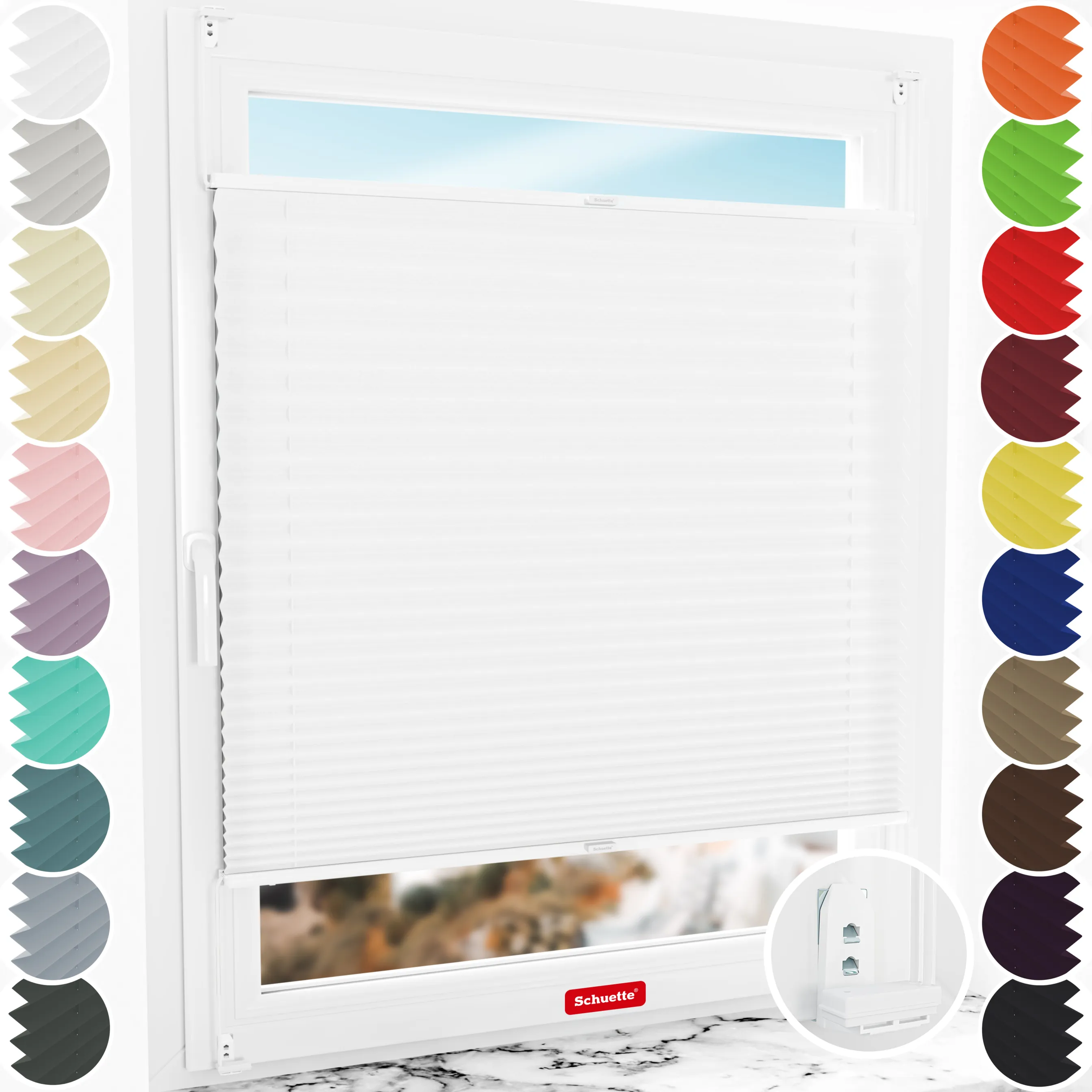 Schuette® Plissee mit Bohren nach Maß • Suprafix "Double 2in1" Schraub- & Klemmhalter • Premium Kollektion: White Day (Weiß) • Profilfarbe: Weiß