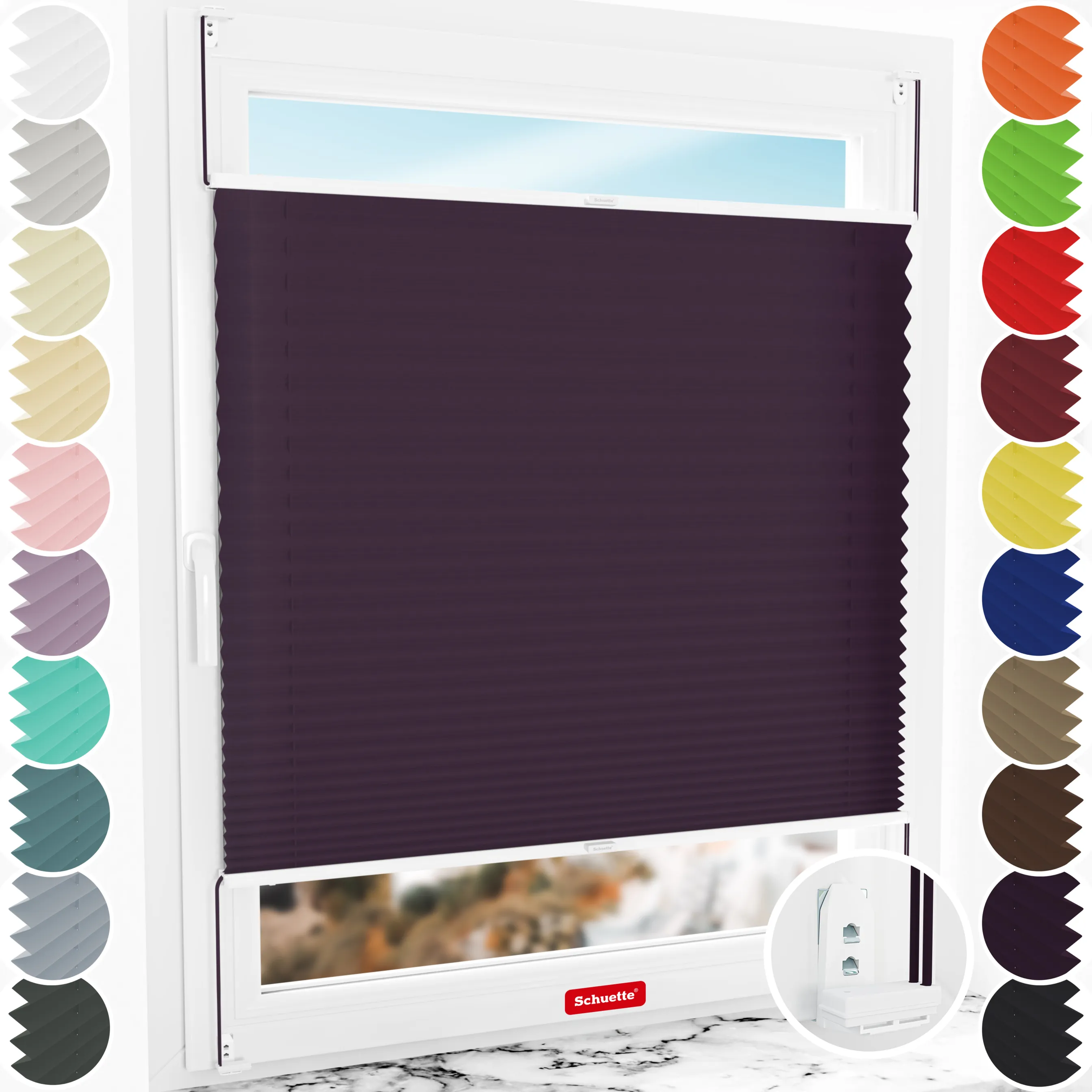 Schuette® Plissee mit Bohren nach Maß • Suprafix "Double 2in1" Schraub- & Klemmhalter • Premium Kollektion: Midnight Muse (Violet) • Profilfarbe: Weiß