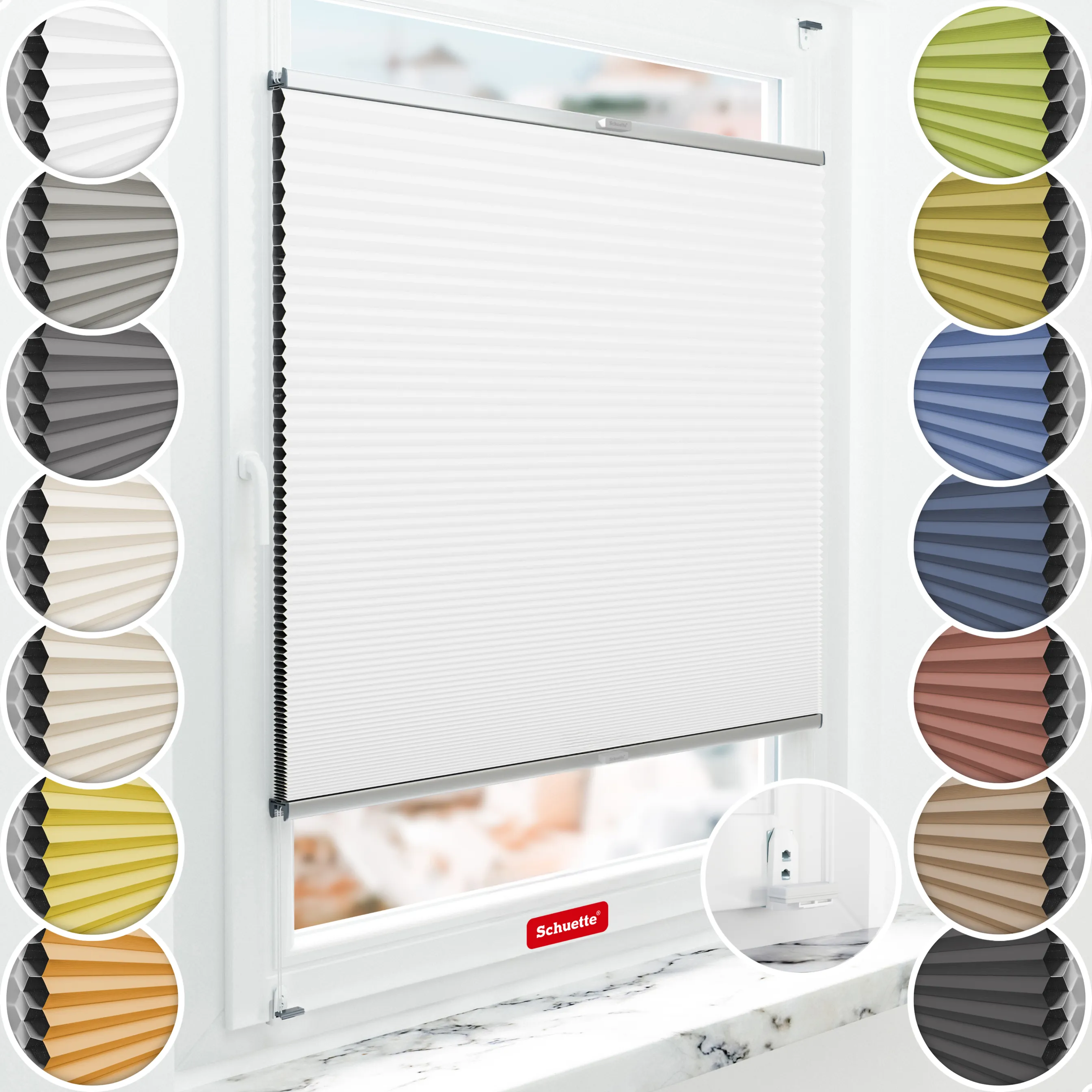 Schuette® Wabenplissee mit Bohren nach Maß • Suprafix "Double 2in1" Schraub- & Klemmhalter • Honey Kollektion: Moonlight (Weiß) • Profilfarbe: Silber