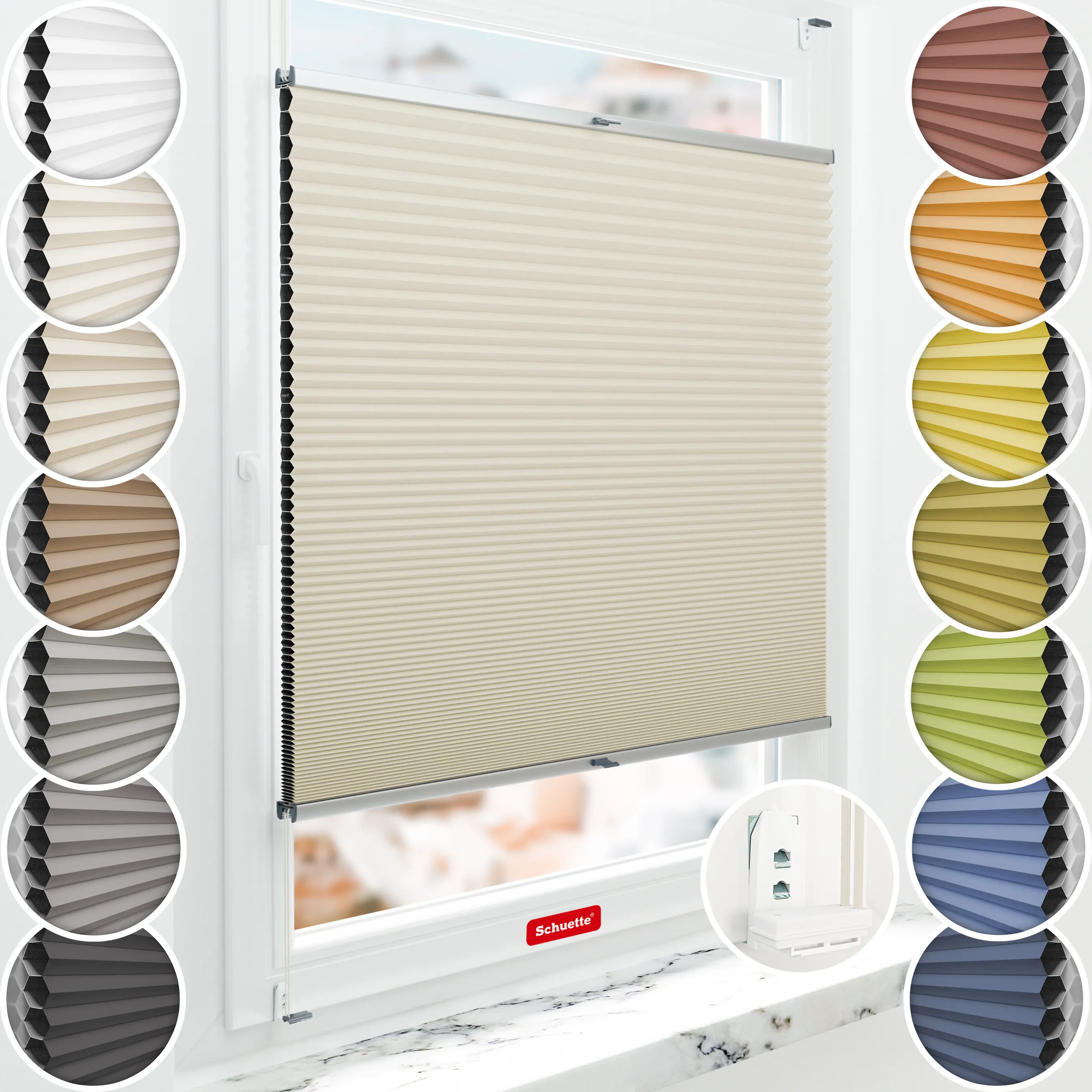 Schuette® Wabenplissee mit Bohren nach Maß • Suprafix "Double 2in1" Schraub- & Klemmhalter • Honey Kollektion: Belgian Waffle (Creme) • Profilfarbe: Silber