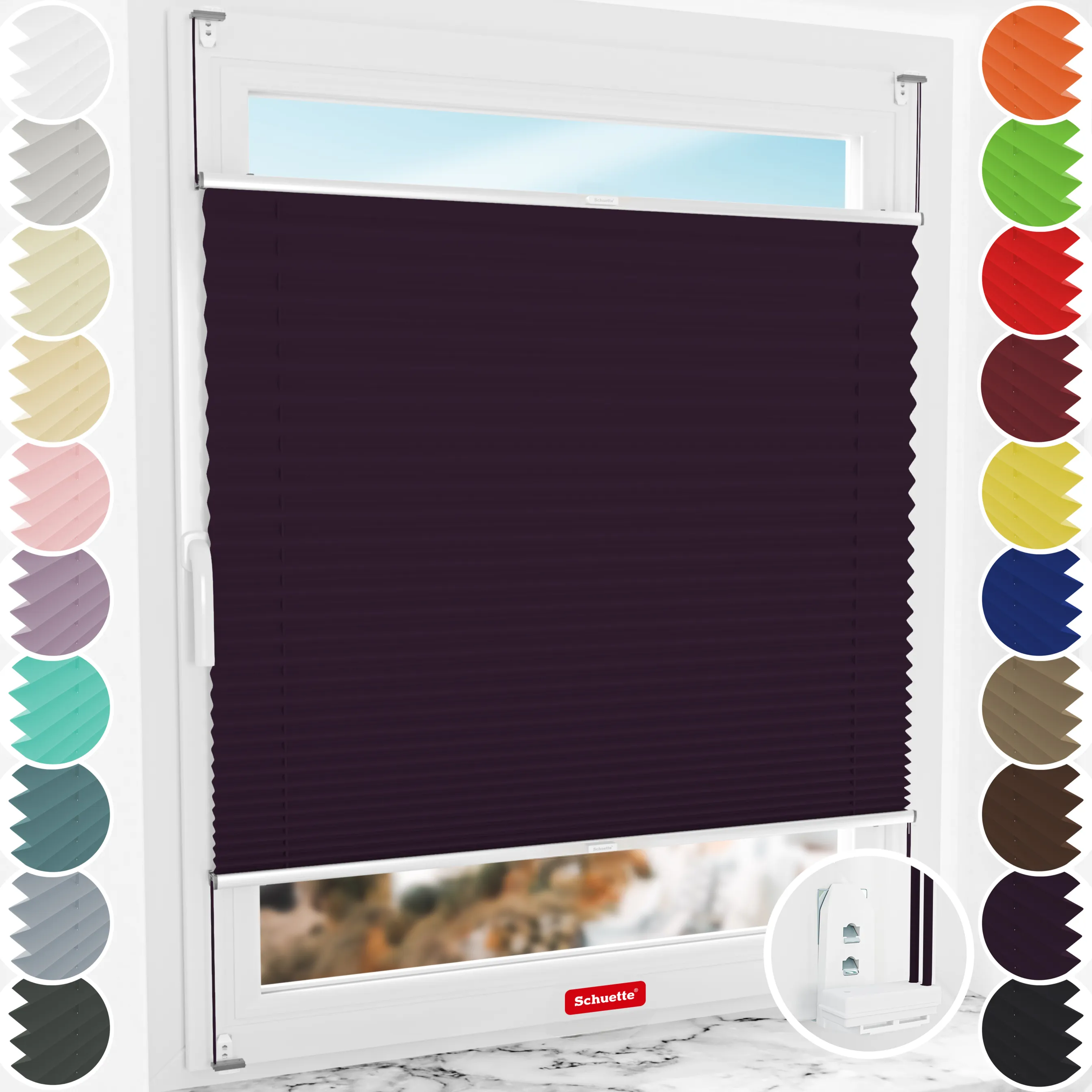 Schuette® Plissee mit Bohren nach Maß • Suprafix "Double 2in1" Schraub- & Klemmhalter • Thermo Kollektion: Violet Paradise (Violett) • Profilfarbe: Silber