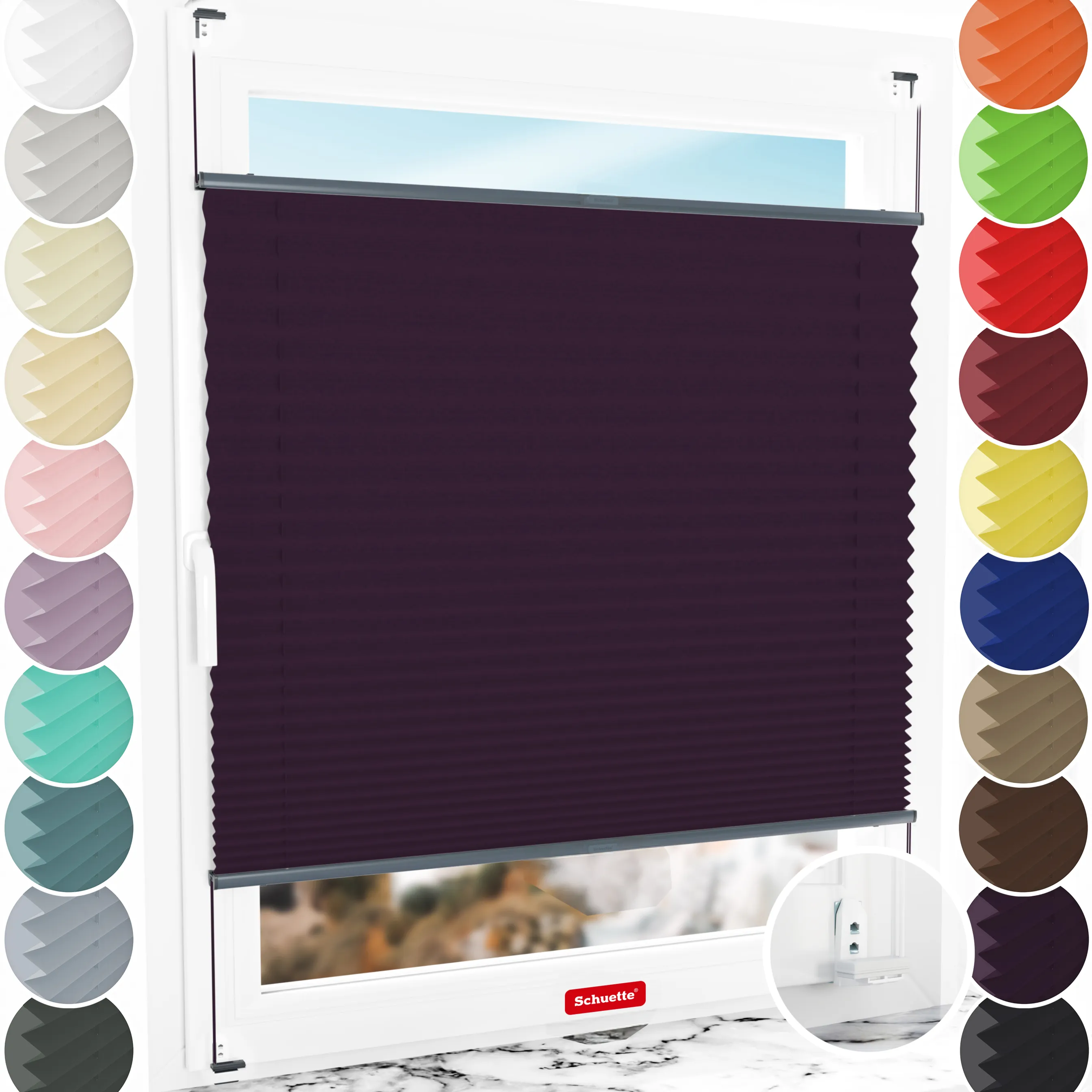 Schuette® Plissee mit Bohren nach Maß • Suprafix "Double 2in1" Schraub- & Klemmhalter • Thermo Kollektion: Violet Paradise (Violett) • Profilfarbe: Anthrazit