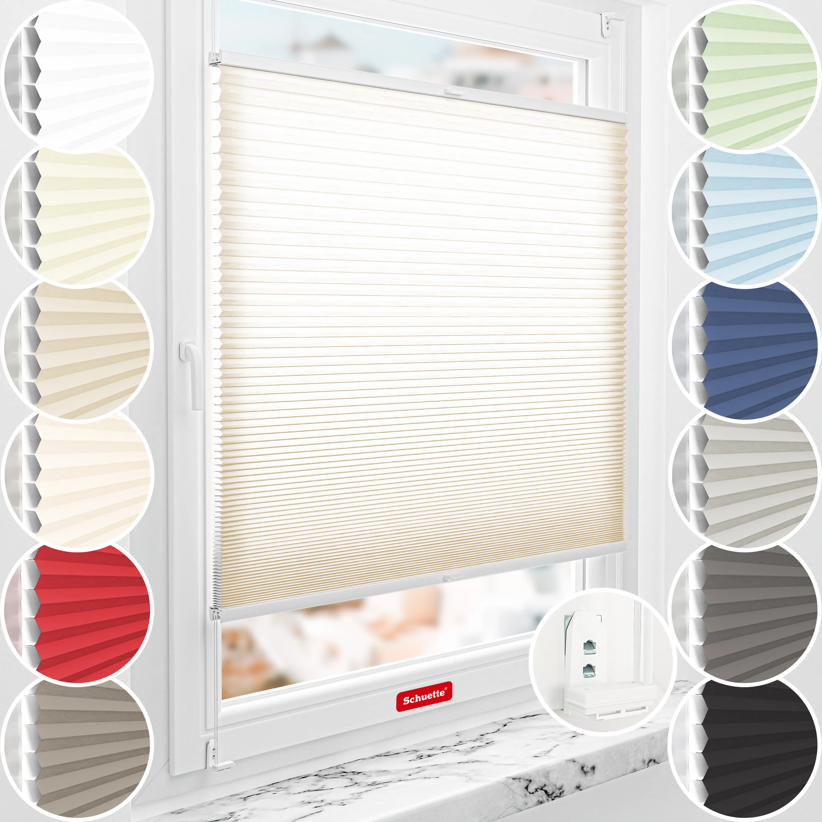 Schuette® Wabenplissee mit Bohren nach Maß • Suprafix "Double 2in1" Schraub- & Klemmhalter • Thermo x Honey Kollektion: Tahini cream (Creme) • Profilfarbe: Silber