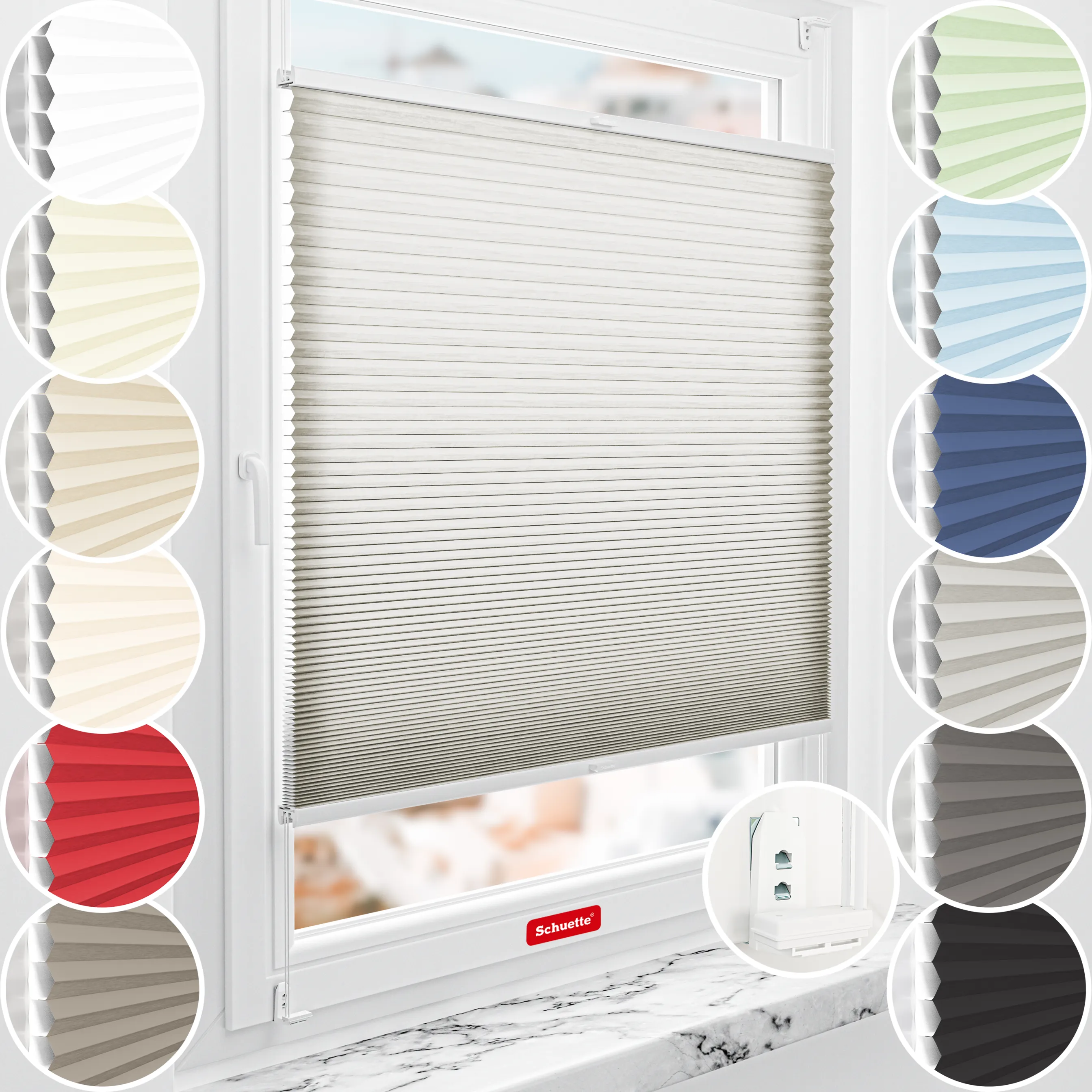 Schuette® Wabenplissee mit Bohren nach Maß • Suprafix "Double 2in1" Schraub- & Klemmhalter • Thermo x Honey Kollektion: Chia Later! (Grau) • Profilfarbe: Walnuss