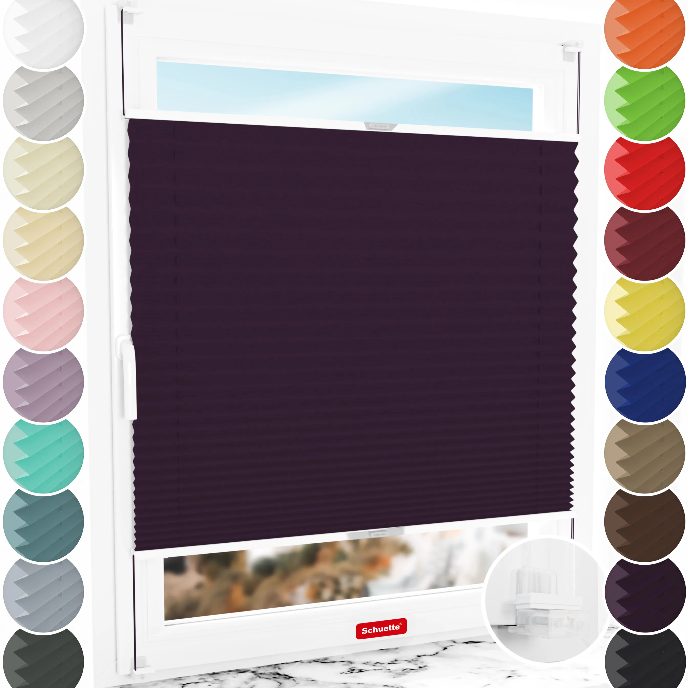Schuette® Plissee ohne Bohren nach Maß • Suprafix Klemmhalter “Incognito X" • Thermo Kollektion: Violet Paradise (Violett) • Profilfarbe: Silber
