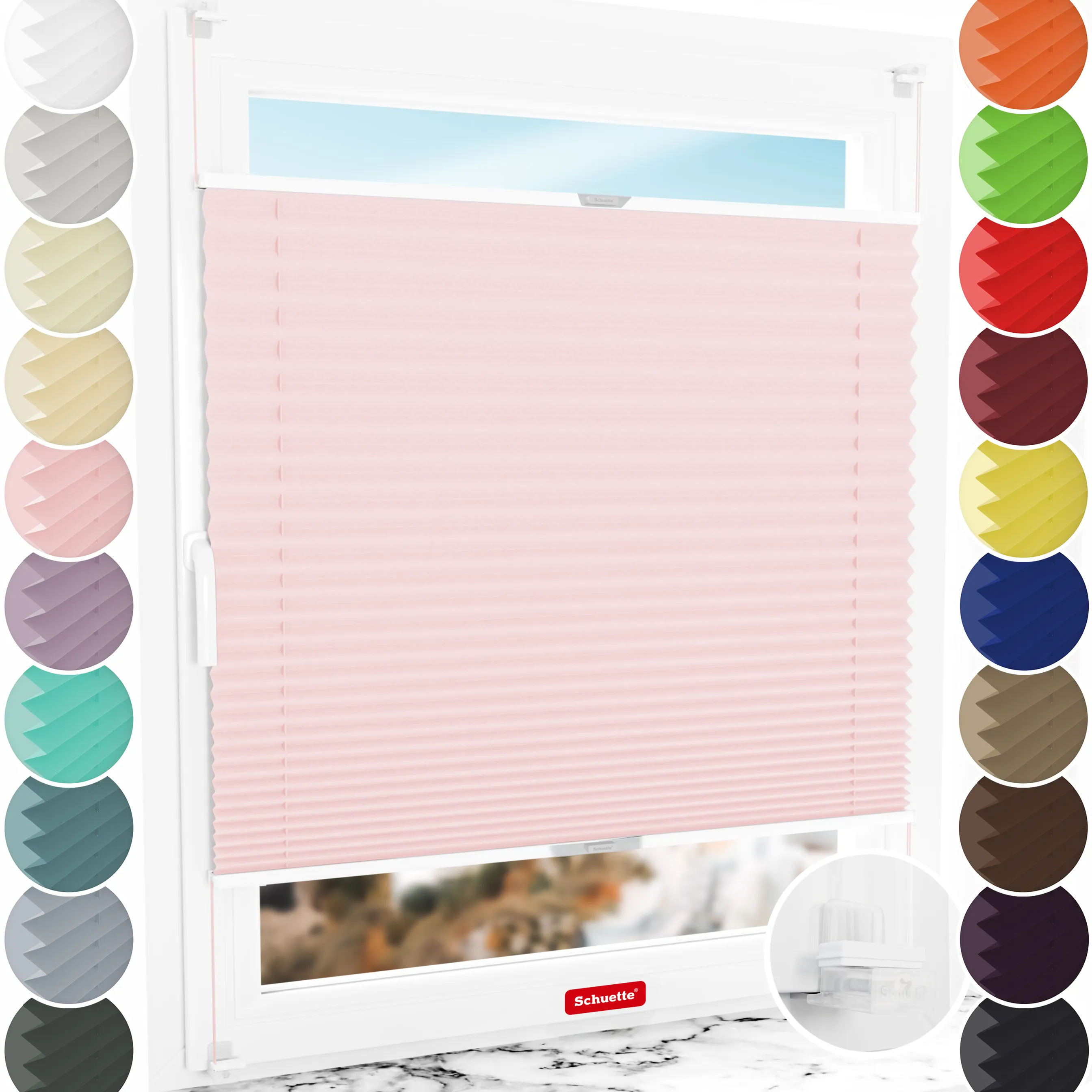 Schuette® Plissee ohne Bohren nach Maß • Suprafix Klemmhalter “Incognito X" • Thermo Kollektion: Rosewater (Rosa) • Profilfarbe: Silber