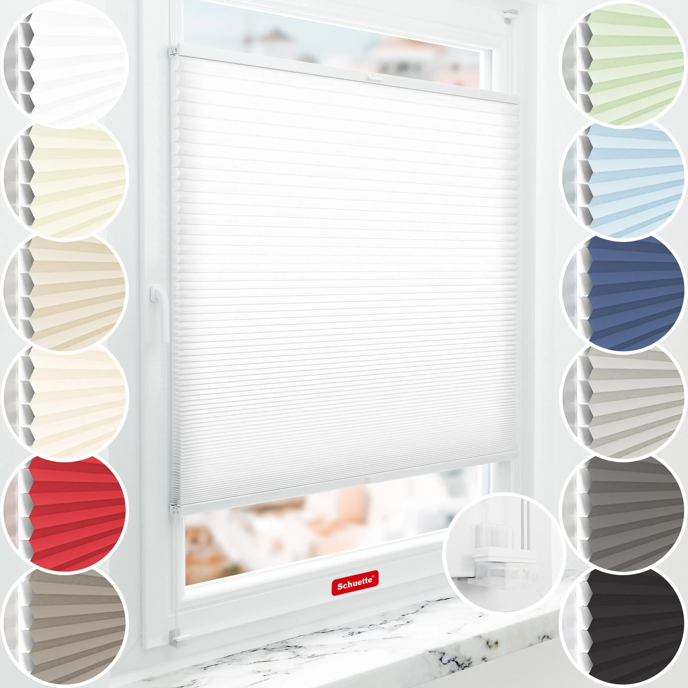 Schuette® Wabenplissee ohne Bohren nach Maß • Suprafix Klemmhalter “Incognito X" • Thermo x Honey Kollektion: Coconut Kiss (Weiß) • Profilfarbe: Braun