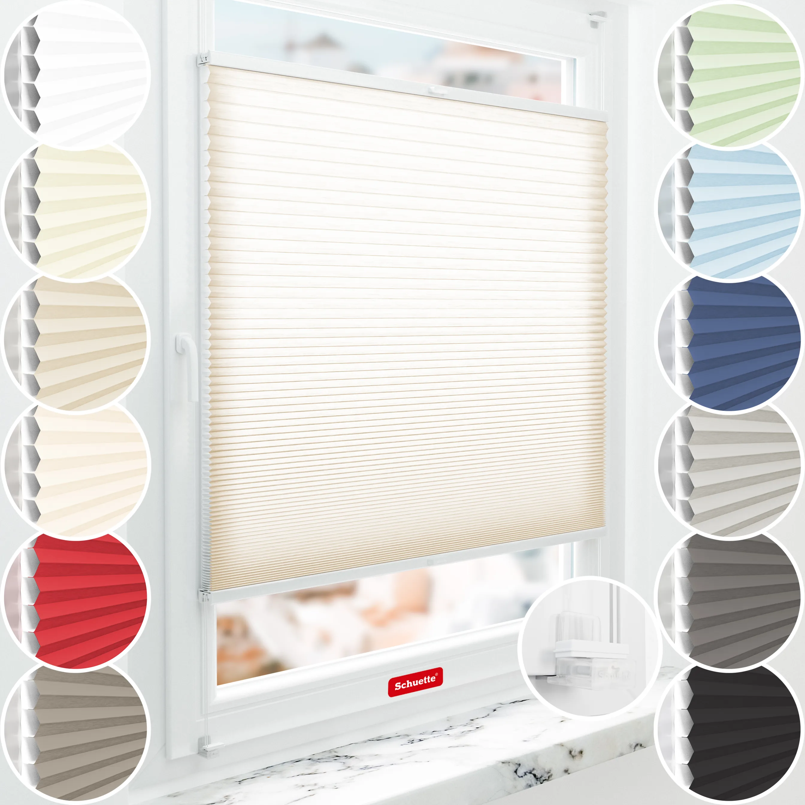 Schuette® Wabenplissee ohne Bohren nach Maß • Suprafix Klemmhalter “Incognito X" • Thermo x Honey Kollektion: Tahini cream (Creme) • Profilfarbe: Braun