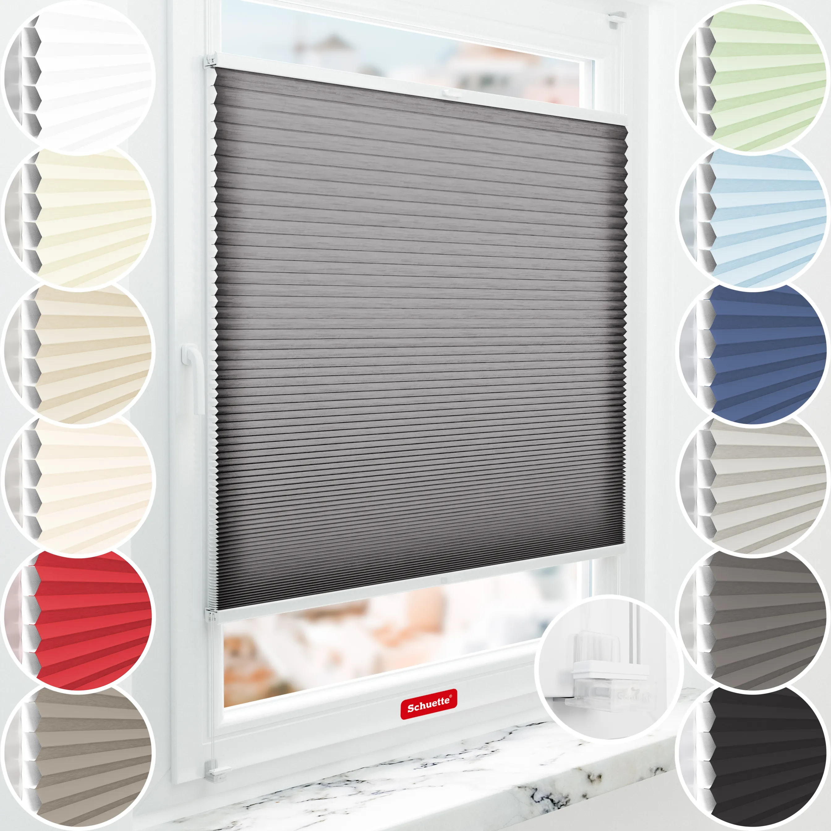 Schuette® Wabenplissee ohne Bohren nach Maß • Suprafix Klemmhalter “Incognito X" • Thermo x Honey Kollektion: Midnight Snack (Schwarz) • Profilfarbe: Walnuss