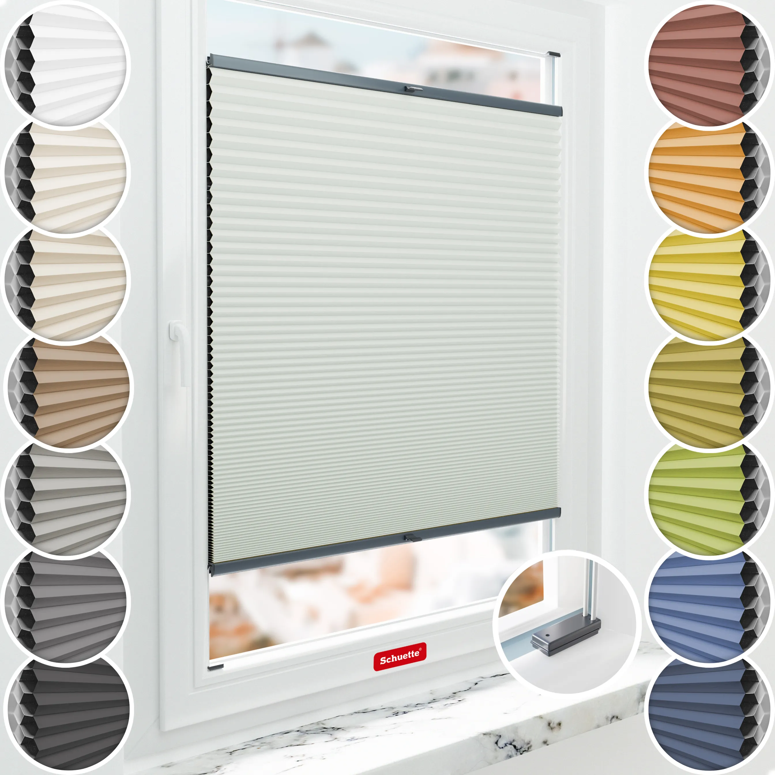 Schuette® Wabenplissee mit Bohren nach Maß • Suprafix Halterungen “Mit Bohren” • Honey Kollektion: Tinkerbell Twinkle (Pastellgrün) • Profilfarbe: Anthrazit