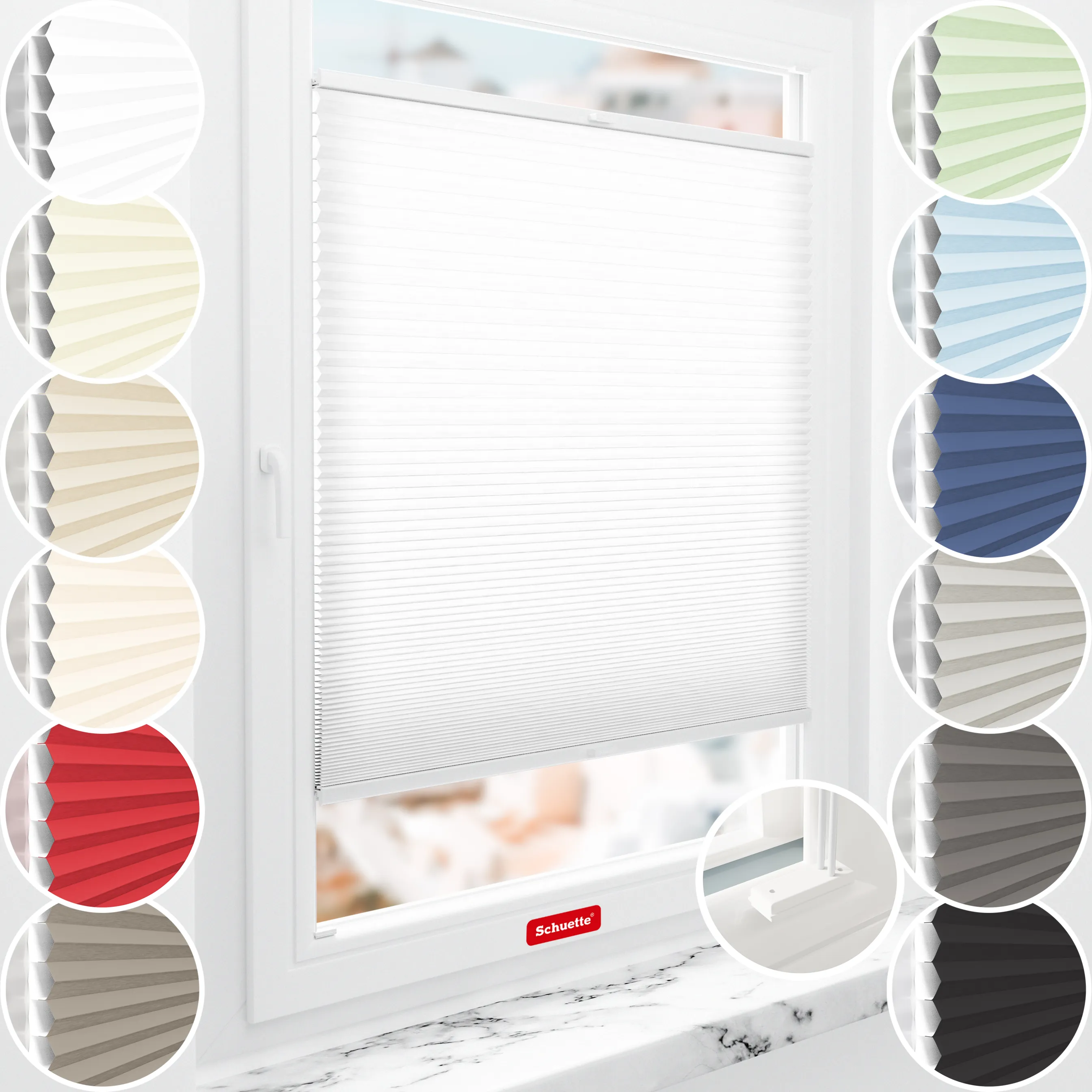 Schuette® Wabenplissee mit Bohren nach Maß • Suprafix Halterungen “Mit Bohren” • Thermo x Honey Kollektion: Coconut Kiss (Weiß) • Profilfarbe: Weiß