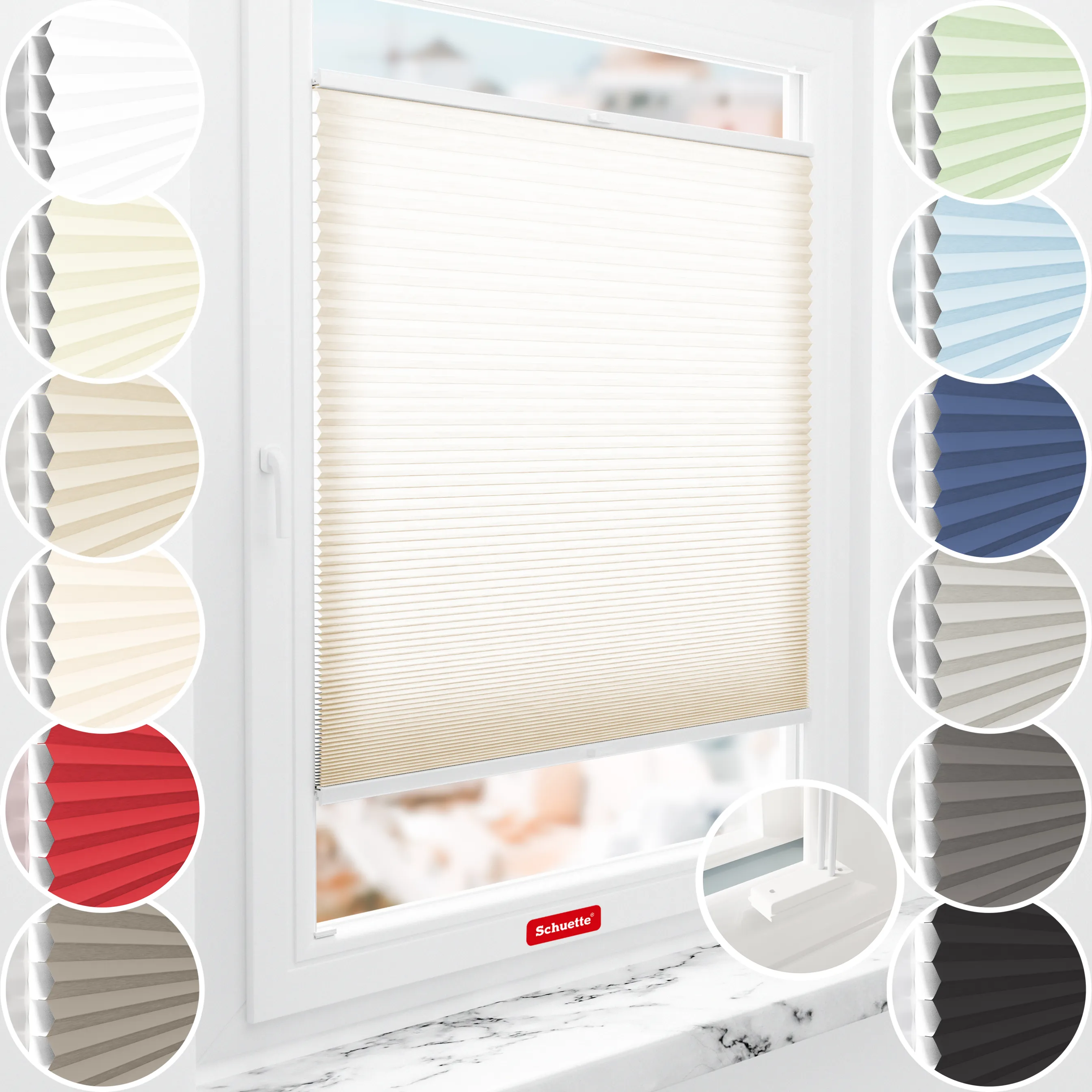 Schuette® Wabenplissee mit Bohren nach Maß • Suprafix Halterungen “Mit Bohren” • Thermo x Honey Kollektion: Tahini cream (Creme) • Profilfarbe: Weiß