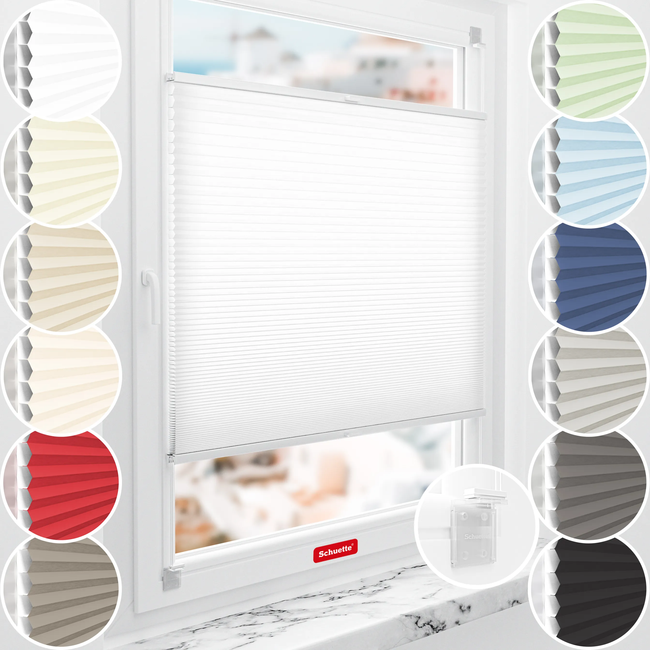 Schuette® Wabenplissee ohne Bohren nach Maß • Klebehalter & Schraubhalter 2in1 Set "Letsbond" Transparent • Thermo x Honey Kollektion: Coconut Kiss (Weiß) • Profilfarbe: Anthrazit