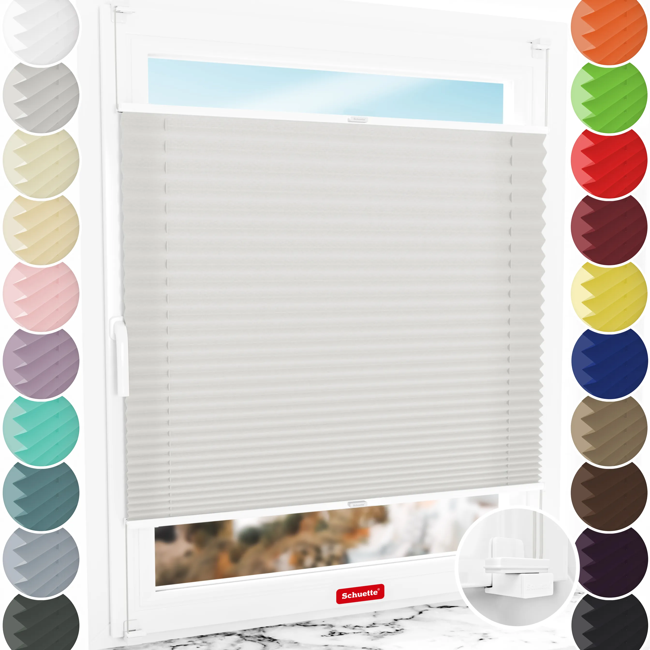 Schuette® Plissee ohne Bohren nach Maß • Suprafix Klemmhalter "X" • Premium Kollektion: A Way Home (Silber) • Profilfarbe: Weiß