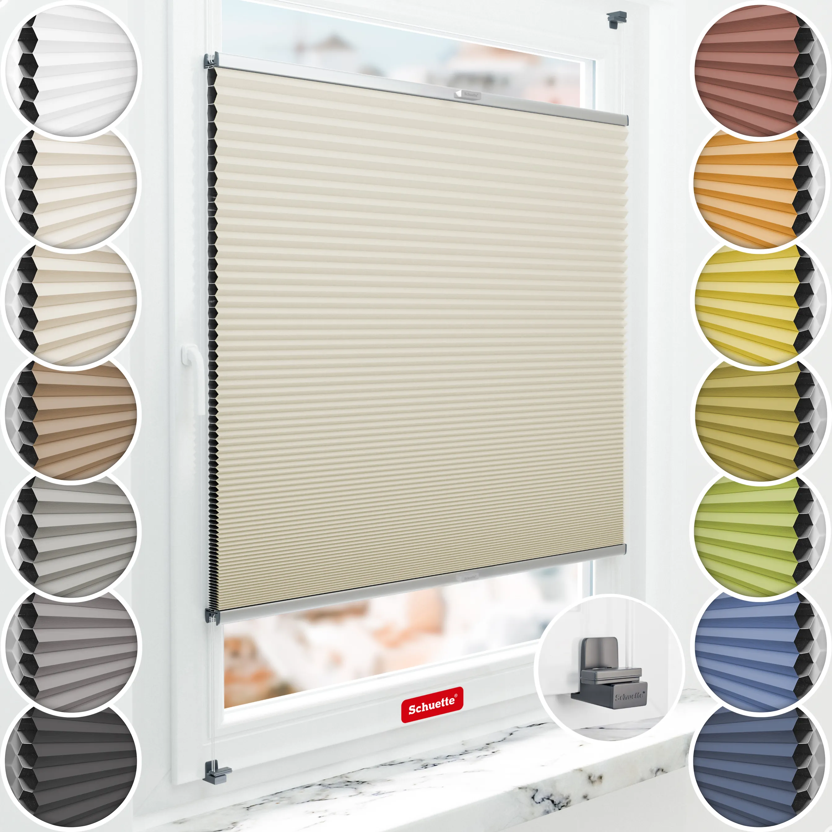 Schuette® Wabenplissee ohne Bohren nach Maß • Suprafix Klemmhalter "X" • Honey Kollektion: Belgian Waffle (Creme) • Profilfarbe: Silber