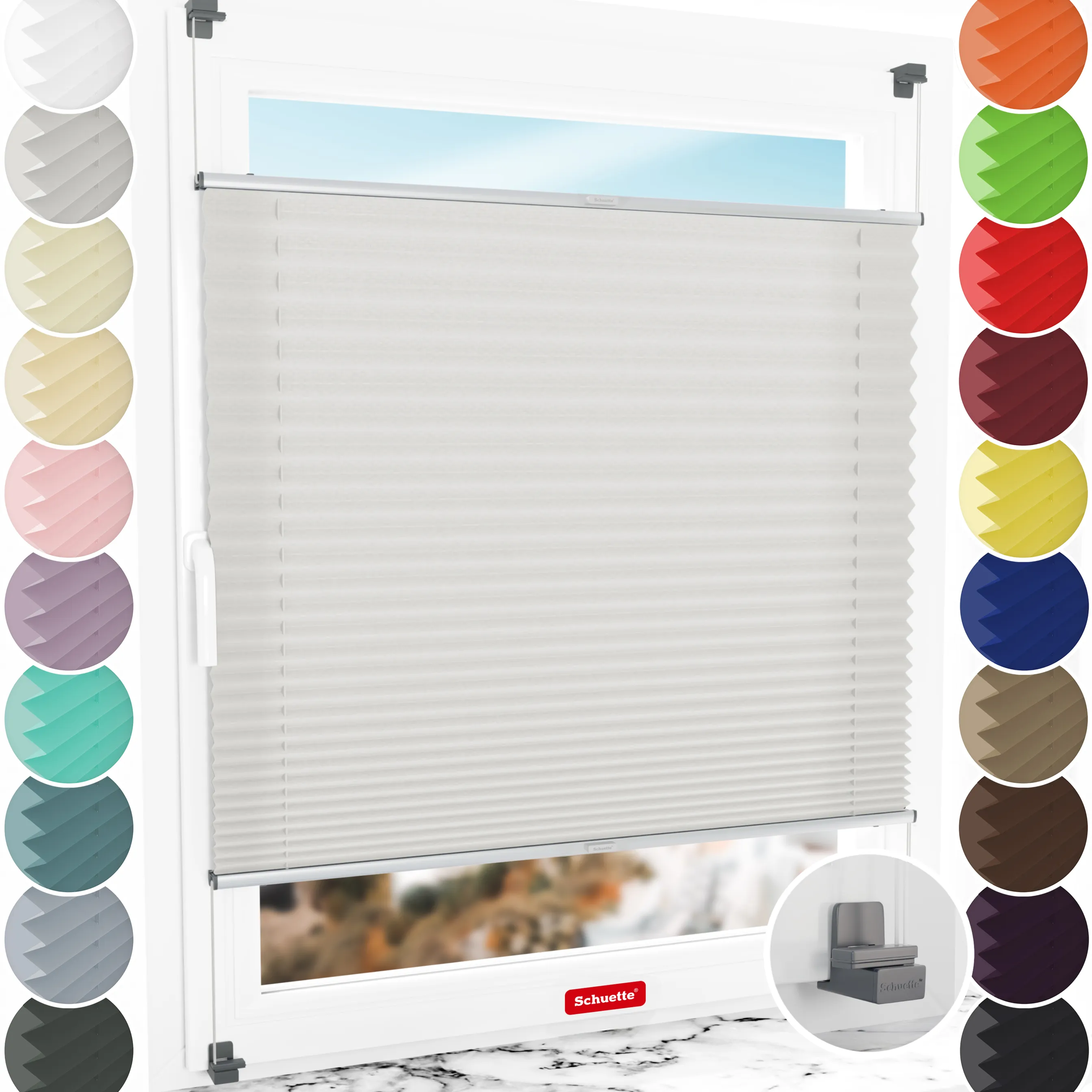 Schuette® Plissee ohne Bohren nach Maß • Suprafix Klemmhalter "X" • Premium Kollektion: A Way Home (Silber) • Profilfarbe: Silber