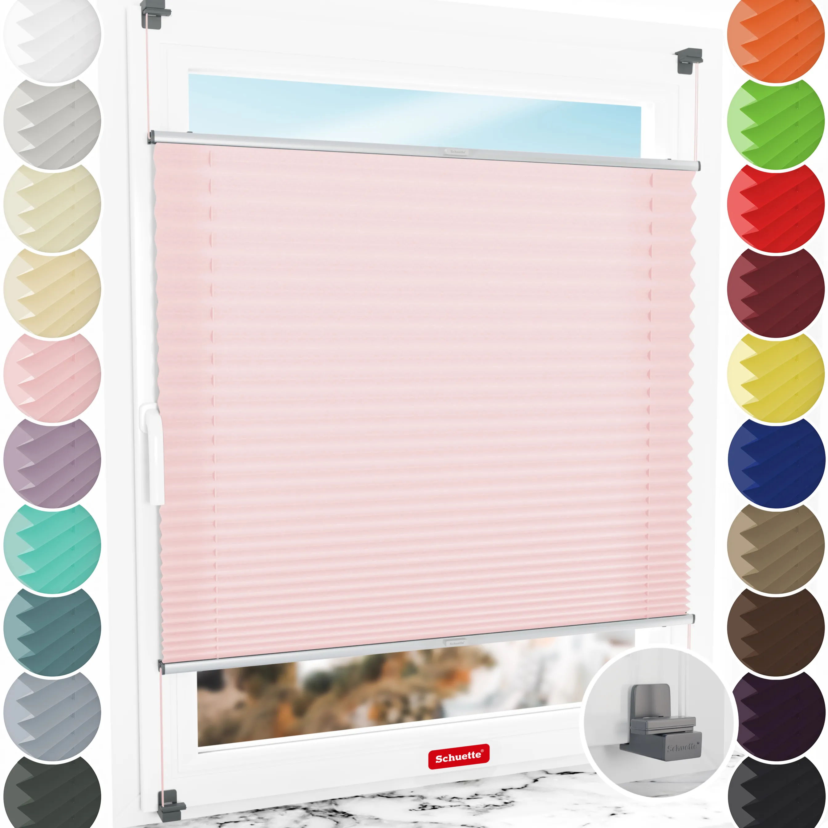 Schuette® Plissee ohne Bohren nach Maß • Suprafix Klemmhalter "X" • Premium Kollektion: Powdered Rose (Rosa) • Profilfarbe: Silber
