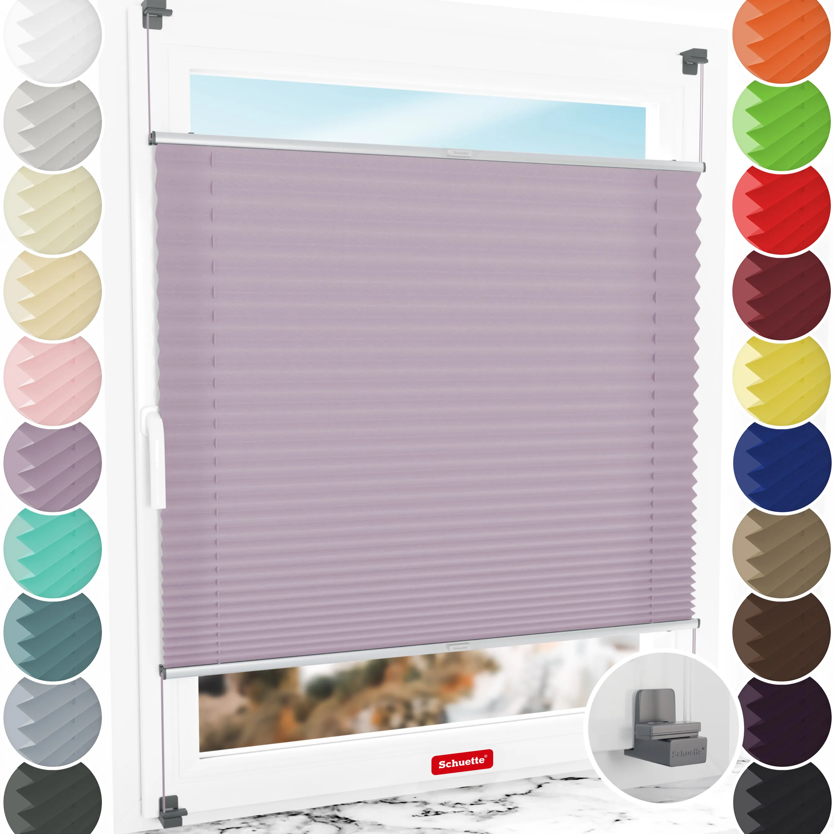Schuette® Plissee ohne Bohren nach Maß • Suprafix Klemmhalter "X" • Premium Kollektion: Plum Charm (Lila) • Profilfarbe: Silber