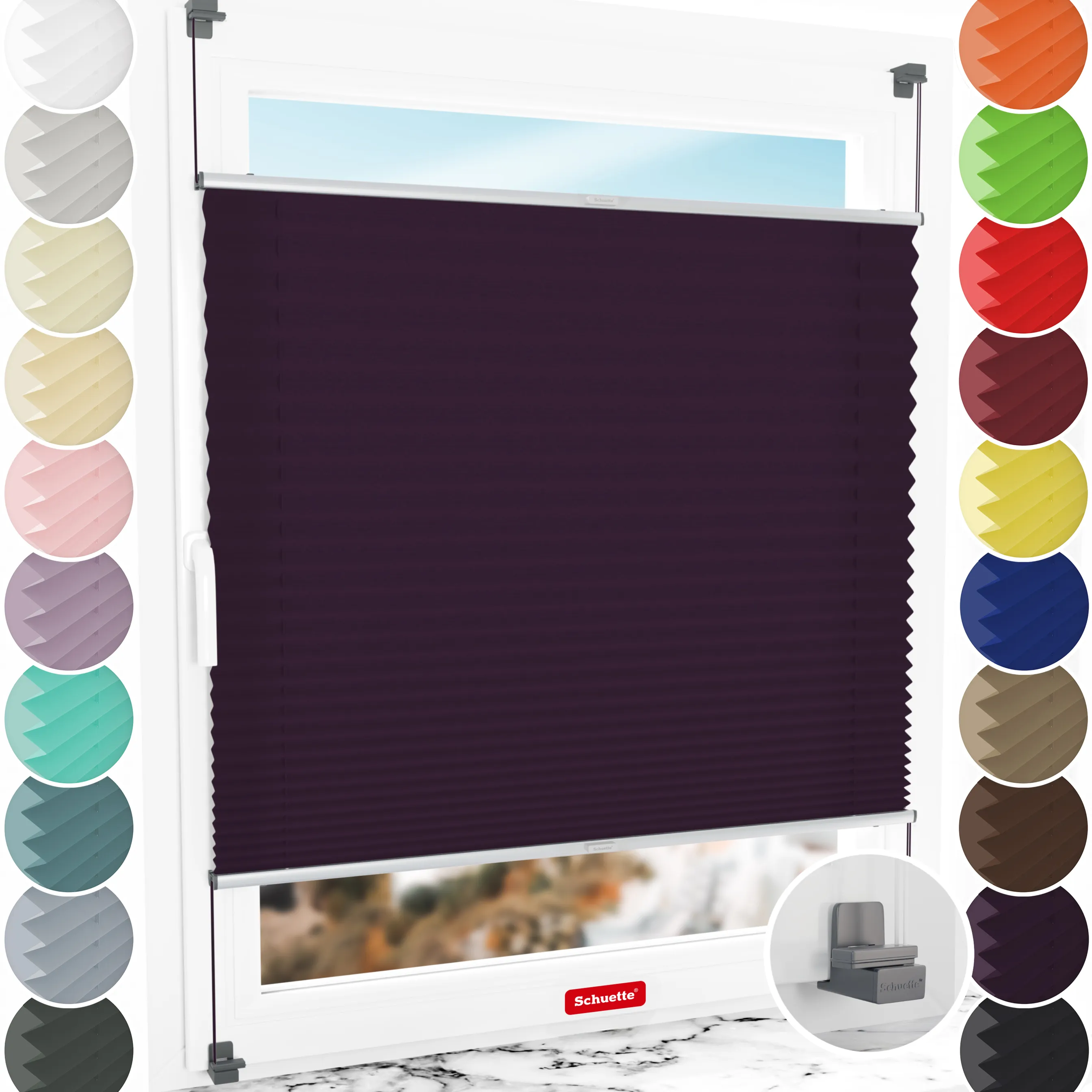 Schuette® Plissee ohne Bohren nach Maß • Suprafix Klemmhalter "X" • Premium Kollektion: Midnight Muse (Violet) • Profilfarbe: Silber