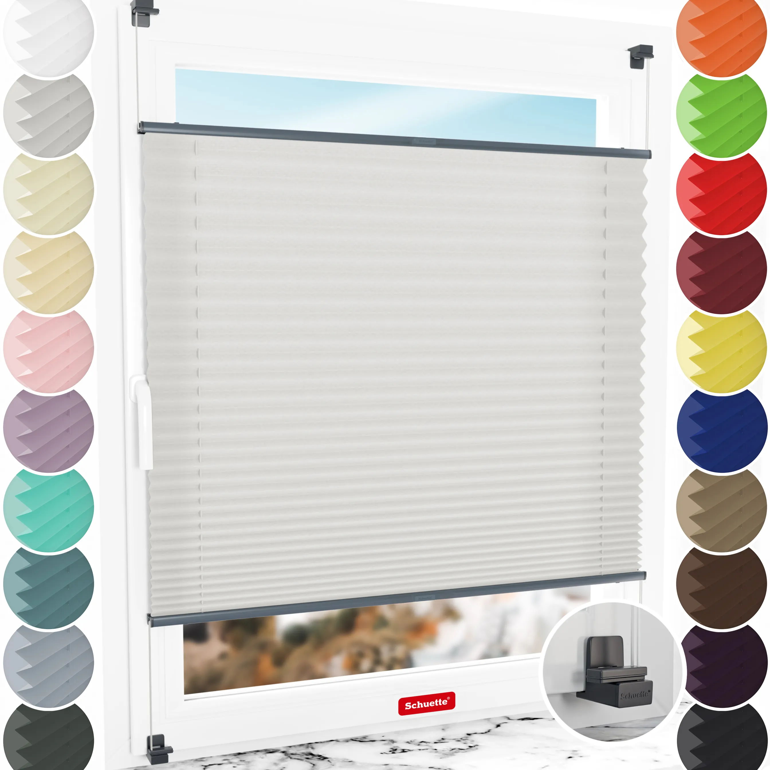 Schuette® Plissee ohne Bohren nach Maß • Suprafix Klemmhalter "X" • Premium Kollektion: A Way Home (Silber) • Profilfarbe: Anthrazit