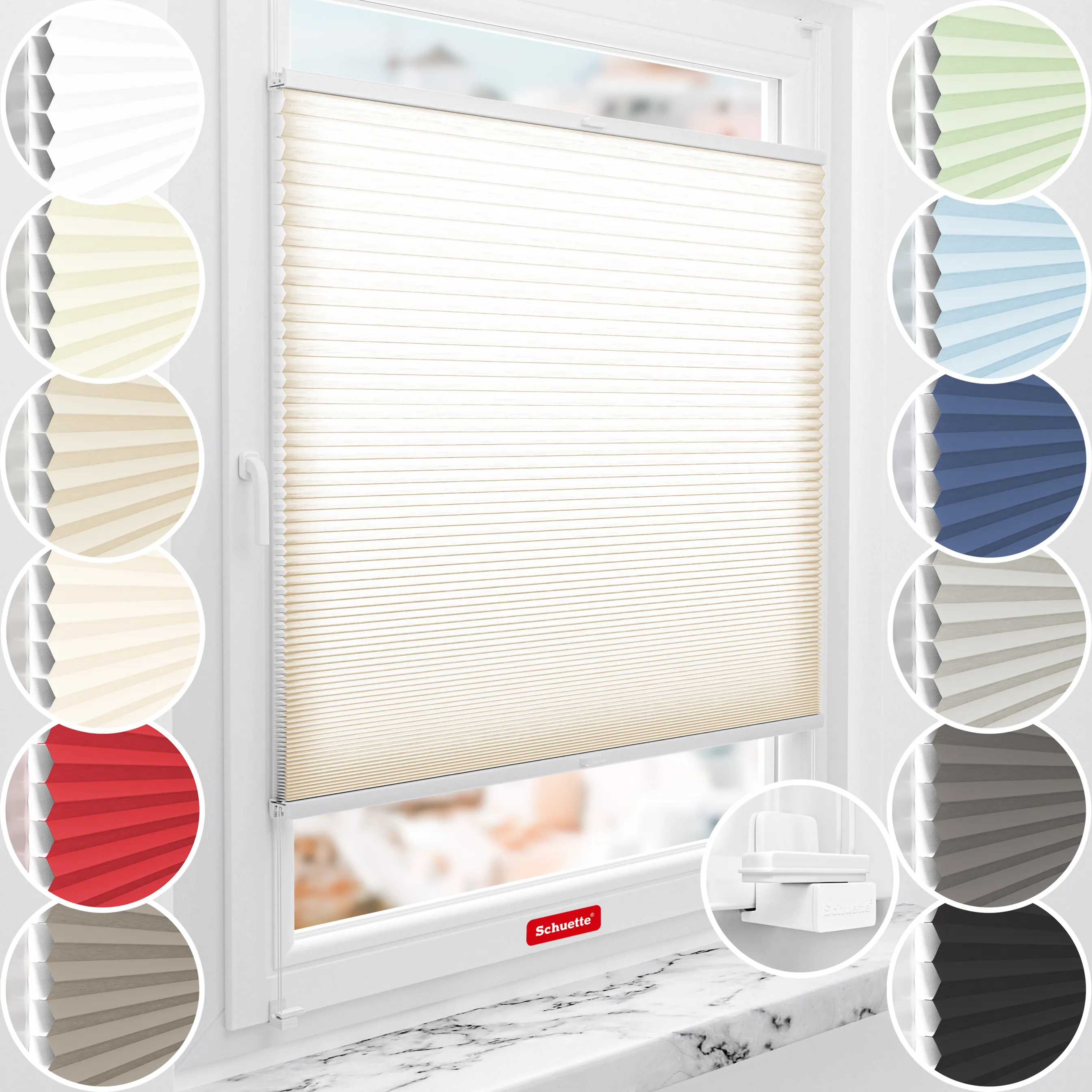 Schuette® Wabenplissee ohne Bohren nach Maß • Suprafix Klemmhalter "X" • Thermo x Honey Kollektion: Tahini cream (Creme) • Profilfarbe: Walnuss