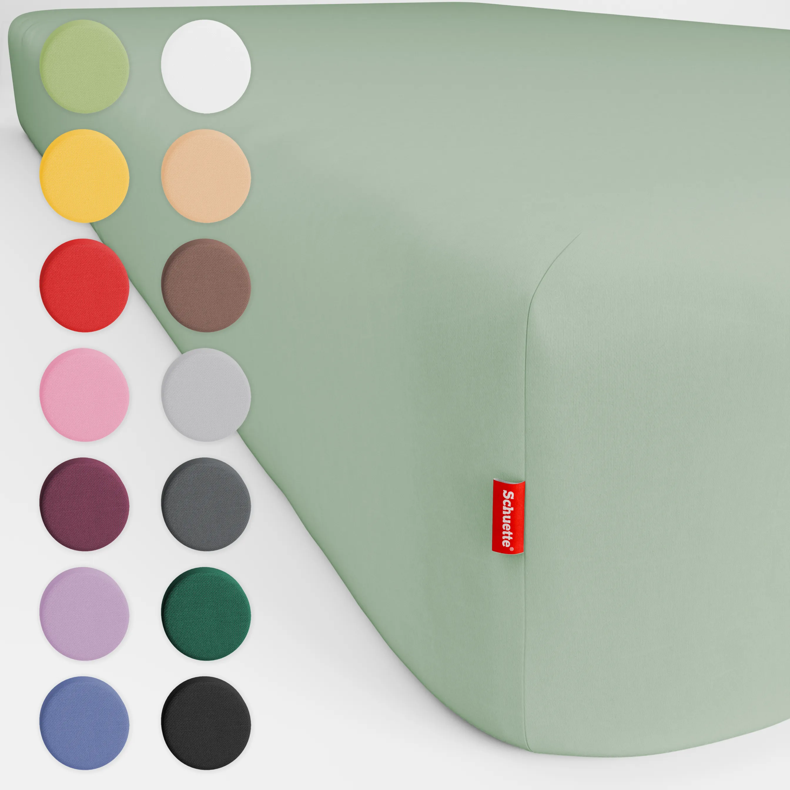Schuette® Spannbettlaken • 70 x 200 • Wow! Kollektion: Élysées Macarons (Grüngrau) • 100% Superfluff Baumwolle, Blickdicht, Faltenfrei • mit Rundumgummi • Matratzenhöhe bis 40 cm