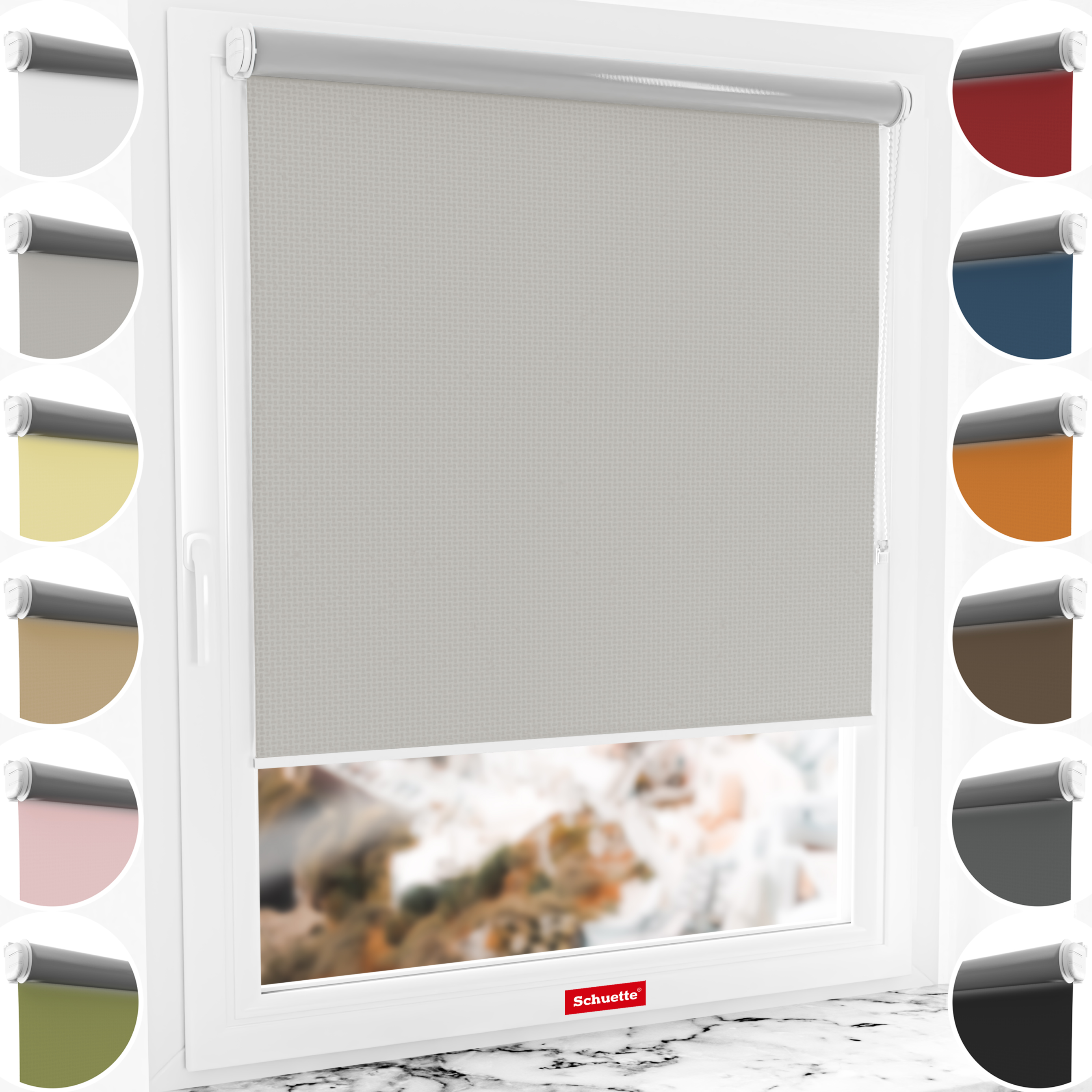 Schuette® Verdunkelungsrollo ohne Bohren & mit Bohren 2in1 nach Maß ● Kollektion Thermo Blackout: Foggy Morning (Grau) ● Profilfarbe: Weiß