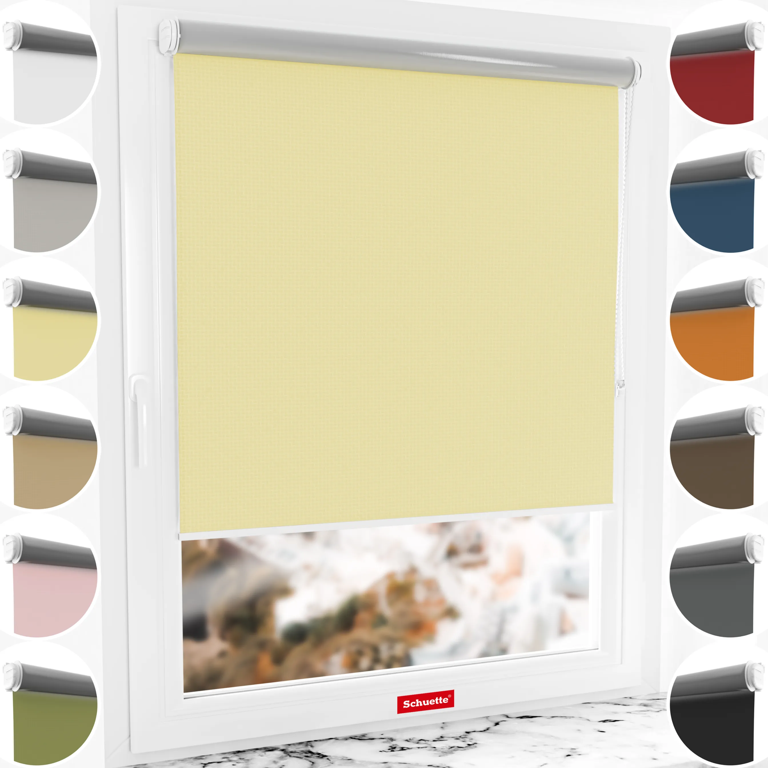 Schuette® Verdunkelungsrollo ohne Bohren & mit Bohren 2in1 nach Maß ● Kollektion Thermo Blackout: Sandy Shore (Beige) ● Profilfarbe: Schwarz