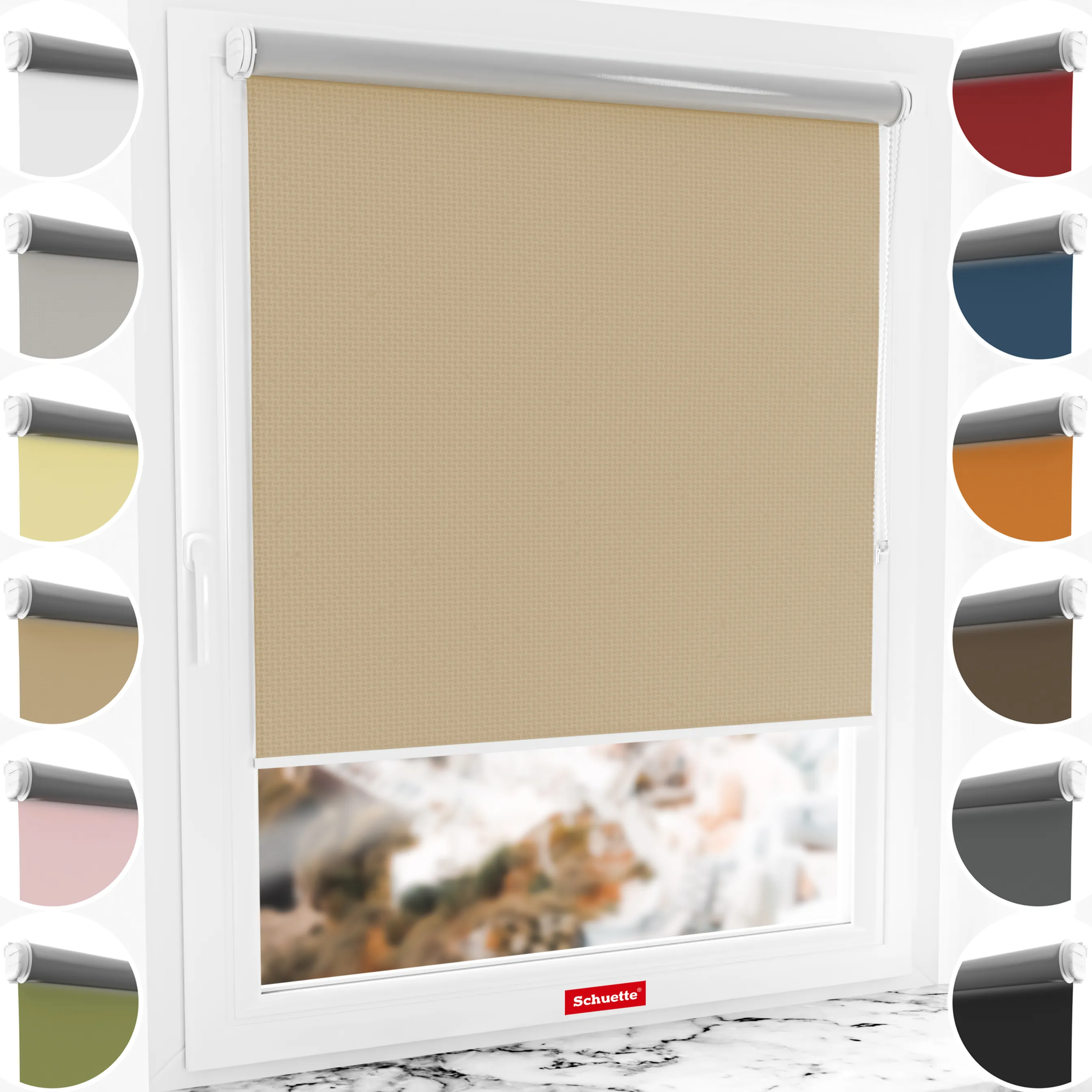 Schuette® Verdunkelungsrollo ohne Bohren & mit Bohren 2in1 nach Maß ● Kollektion Thermo Blackout: Biscotto (Beige) ● Profilfarbe: Braun