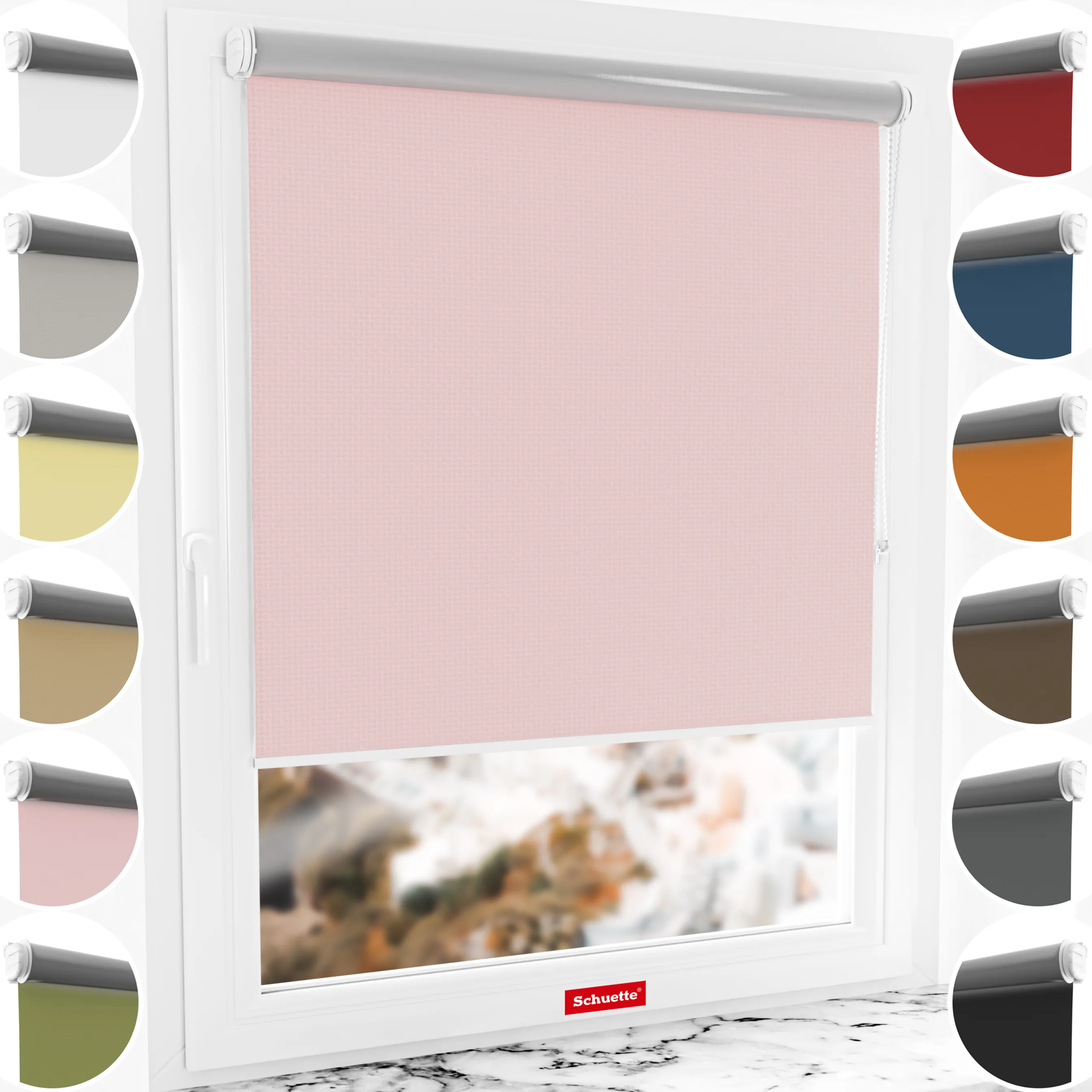 Schuette® Verdunkelungsrollo ohne Bohren & mit Bohren 2in1 nach Maß ● Kollektion Thermo Blackout: Powder Blush (Rosa) ● Profilfarbe: Schwarz