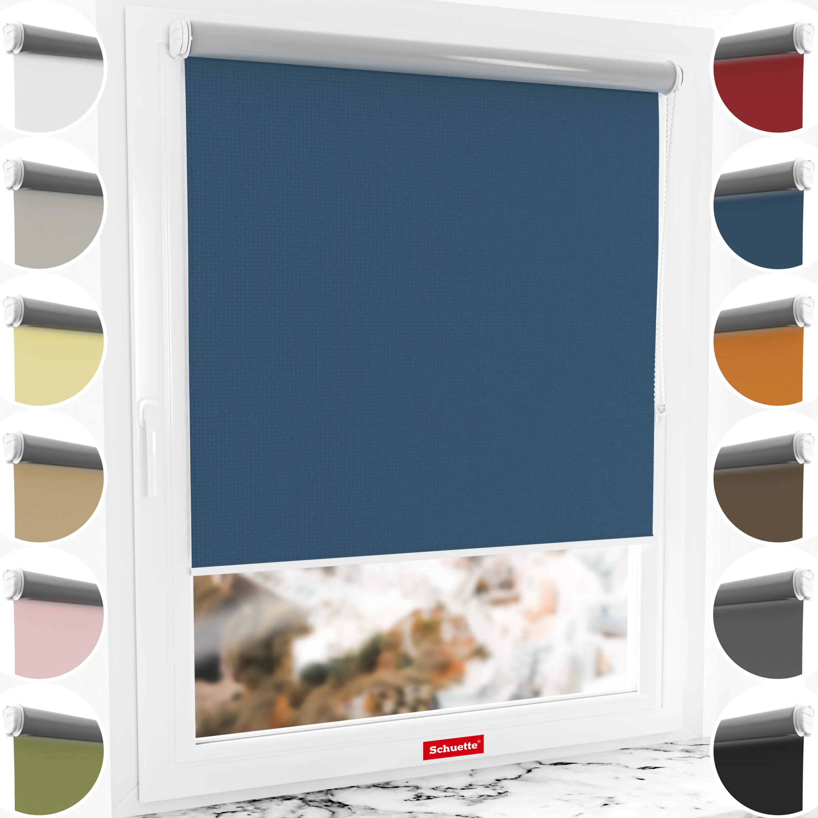 Schuette® Verdunkelungsrollo ohne Bohren & mit Bohren 2in1 nach Maß ● Kollektion Thermo Blackout: Navy Blue (Blau) ● Profilfarbe: Weiß