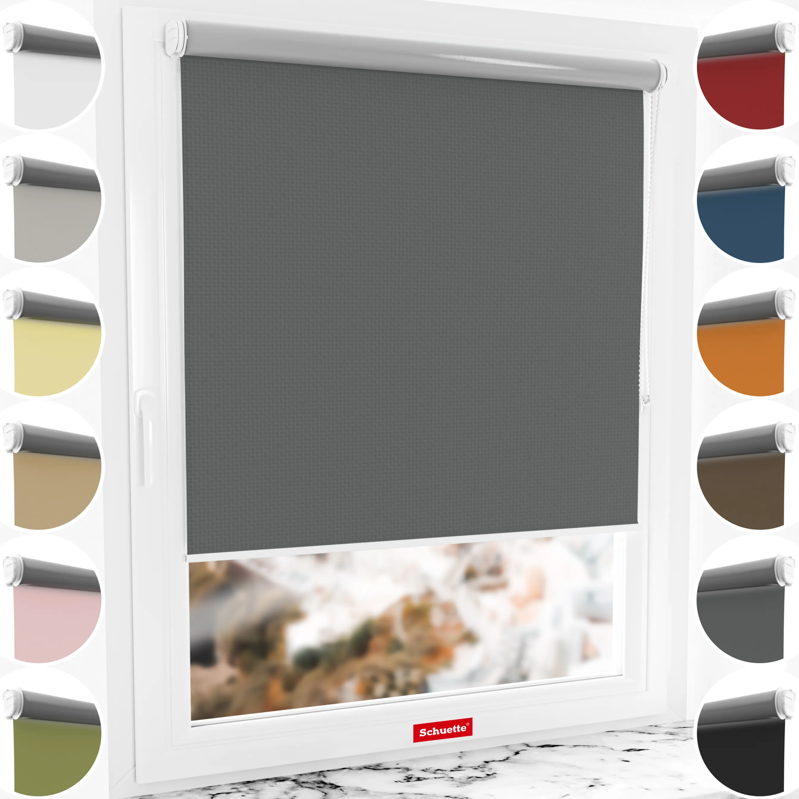 Schuette® Verdunkelungsrollo ohne Bohren & mit Bohren 2in1 nach Maß ● Kollektion Thermo Blackout: Shadow Grey (Grau) ● Profilfarbe: Weiß