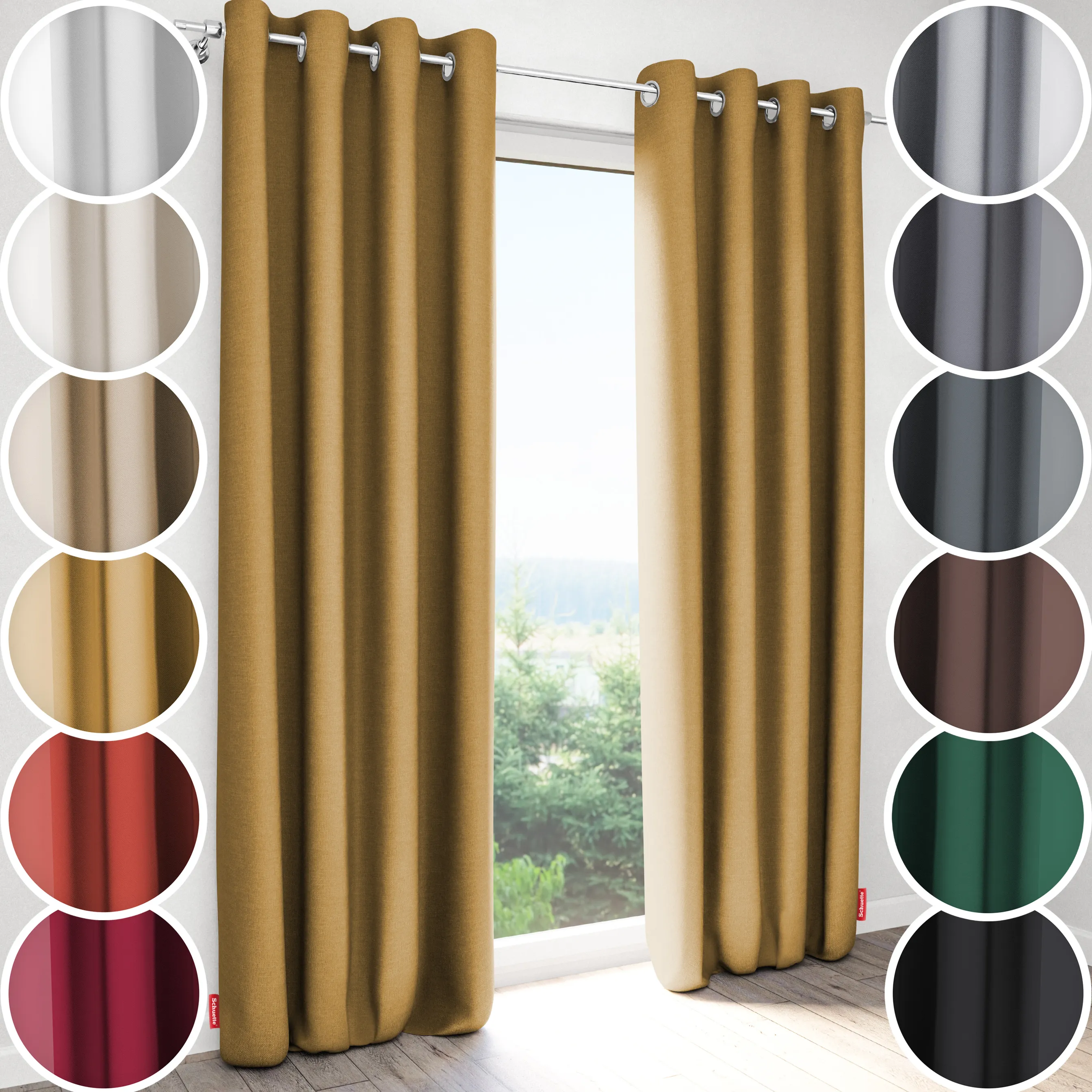 Schuette® Verdunkelungs-Vorhang Gardine mit Ösen nach Maß ● Century Black Kollektion: Tuscan sun (Beige) ● 1 Stück ● Knitterfrei Pflegeleicht Thermo Blickdicht & stark Abdunkelnd