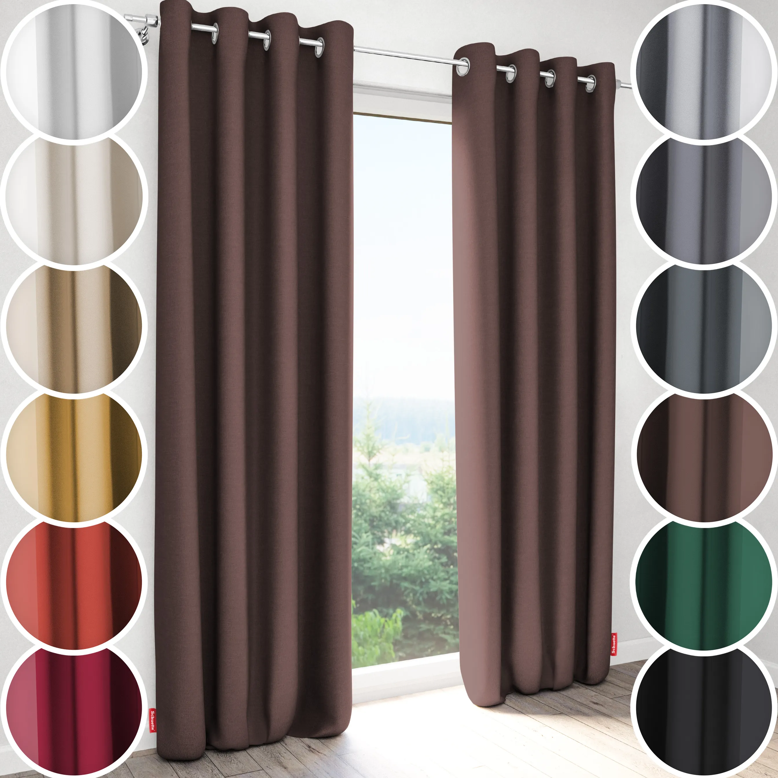 Schuette® Verdunkelungs-Vorhang Gardine mit Ösen nach Maß ● Century Black Kollektion: Deep Walnut (Braun) ● 1 Stück ● Knitterfrei Pflegeleicht Thermo Blickdicht & stark Abdunkelnd