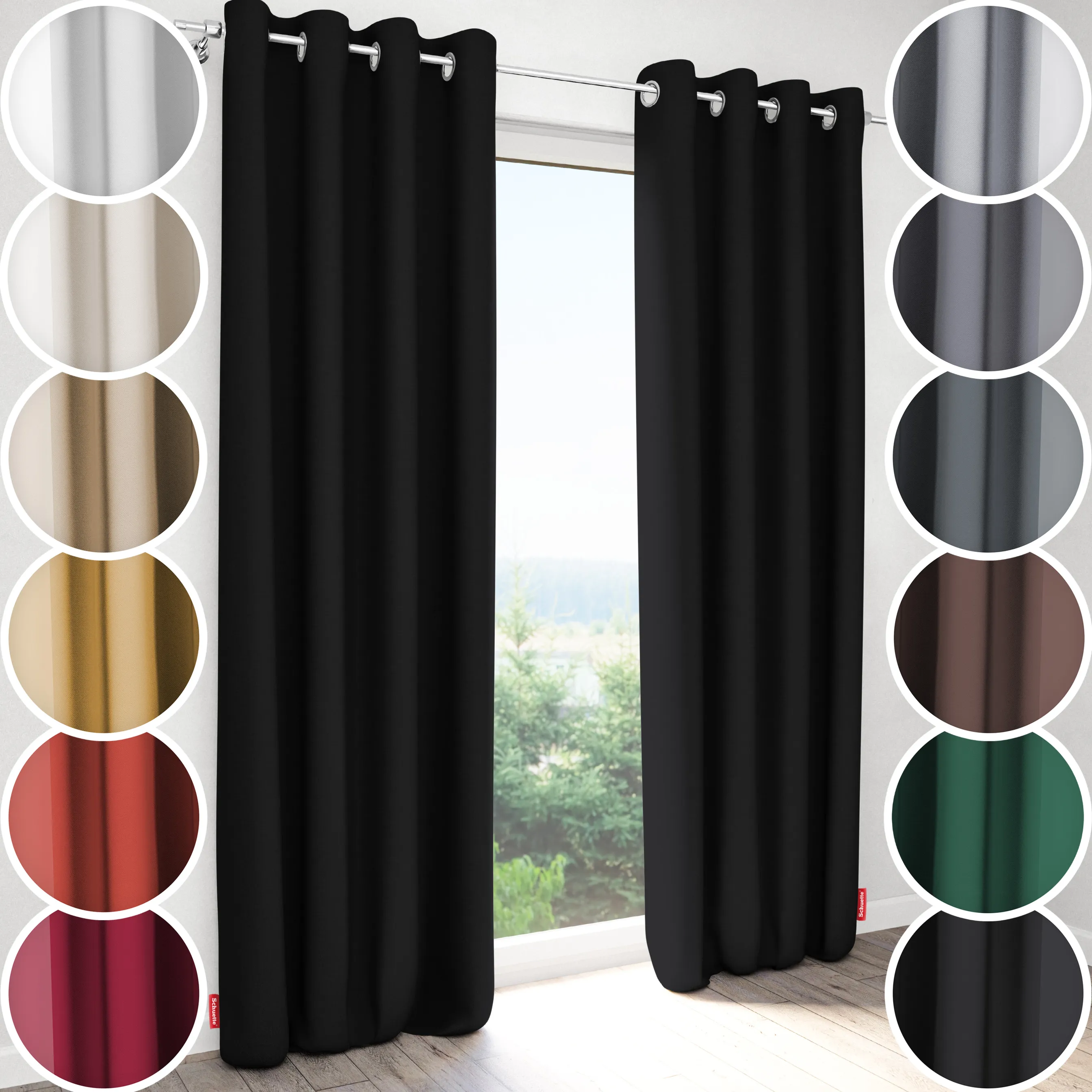 Schuette® Verdunkelungs-Vorhang Gardine mit Ösen nach Maß ● Century Black Kollektion: Raven Feather (Schwarz) ● 1 Stück ● Knitterfrei Pflegeleicht Thermo Blickdicht & stark Abdunkelnd