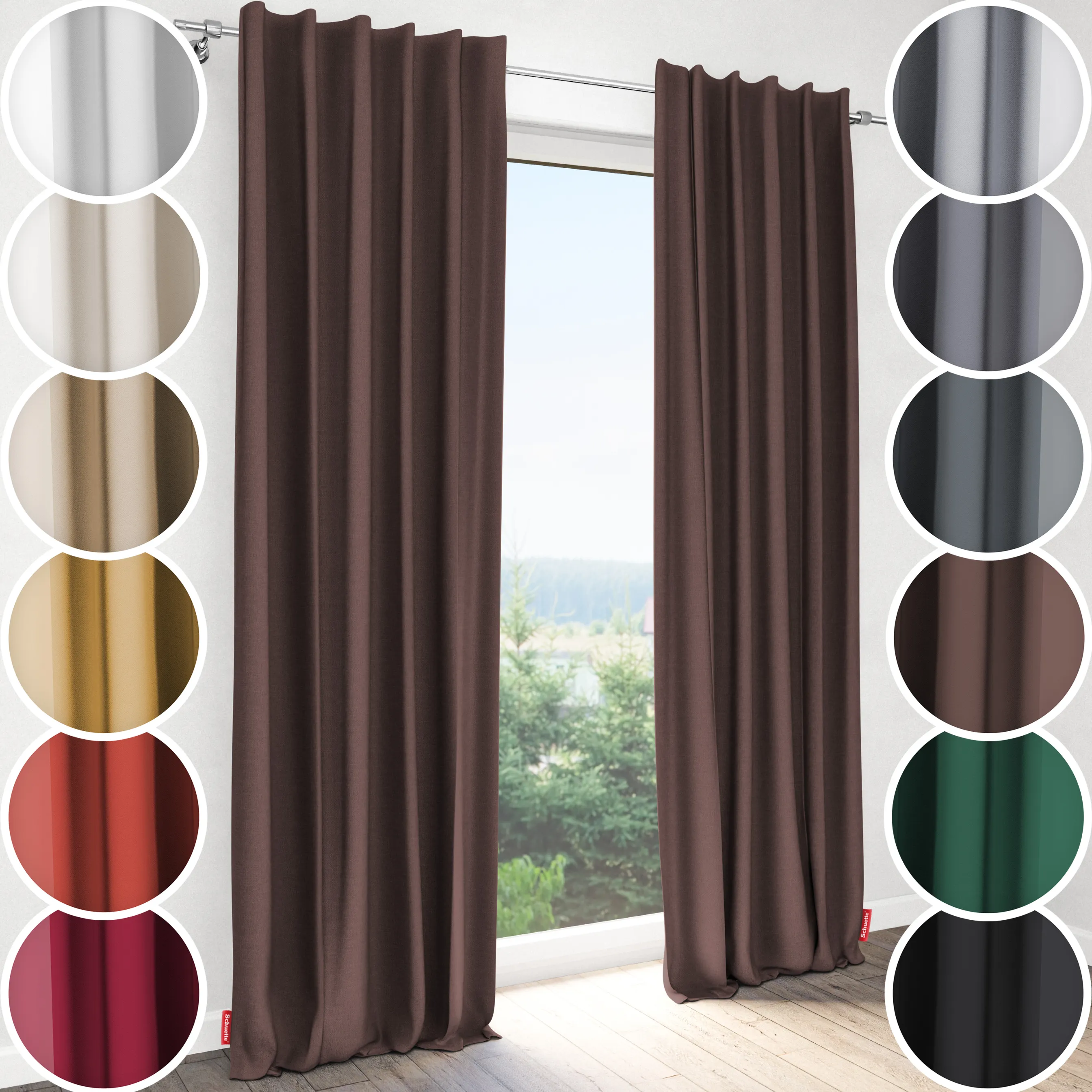 Schuette® Verdunkelungs-Vorhang Gardine mit Tunnelband nach Maß ● Century Black Kollektion: Deep Walnut (Braun) ● 1 Stück ● Knitterfrei Pflegeleicht Thermo Blickdicht & stark Abdunkelnd