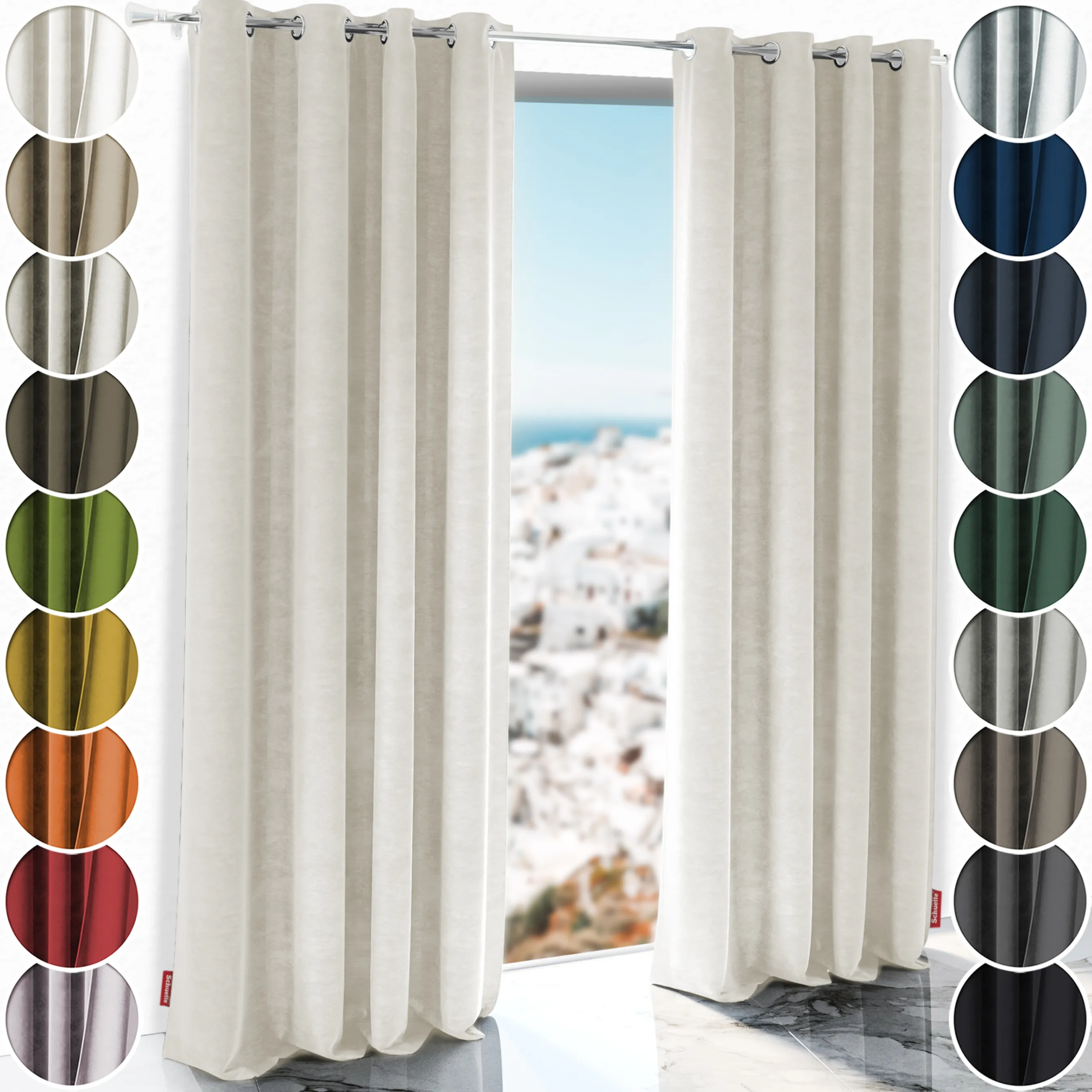 Schuette® Verdunkelungs-Vorhang Gardine mit Ösen nach Maß ● Millenium Velvet Kollektion: Polar Bear (Weiß-Grau-Beige) ● 1 Stück ● Knitterfrei Pflegeleicht Thermo Blickdicht & stark Abdunkelnd