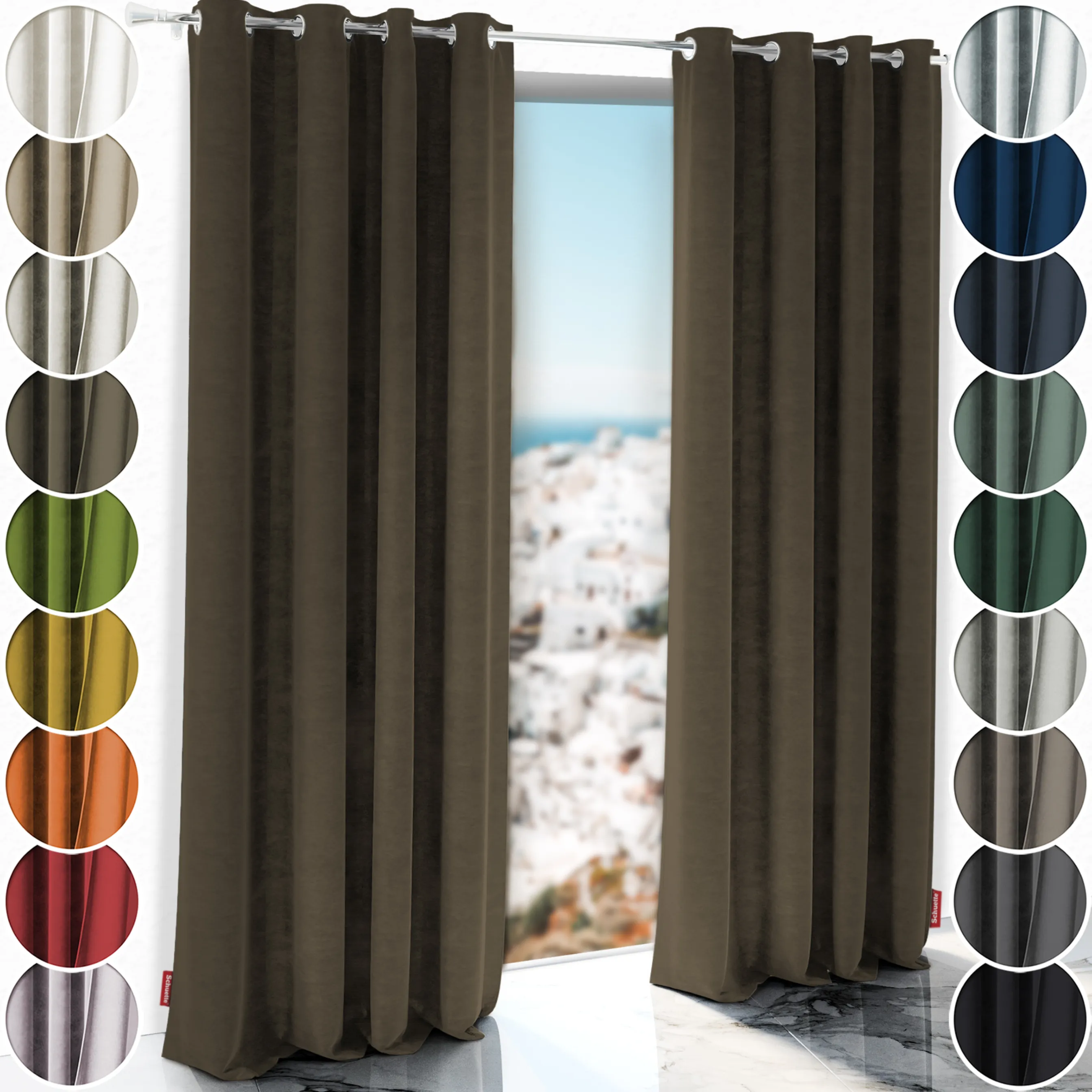Schuette® Verdunkelungs-Vorhang Gardine mit Ösen nach Maß ● Millenium Velvet Kollektion: Bright Lead (Braun) ● 1 Stück ● Knitterfrei Pflegeleicht Thermo Blickdicht & stark Abdunkelnd