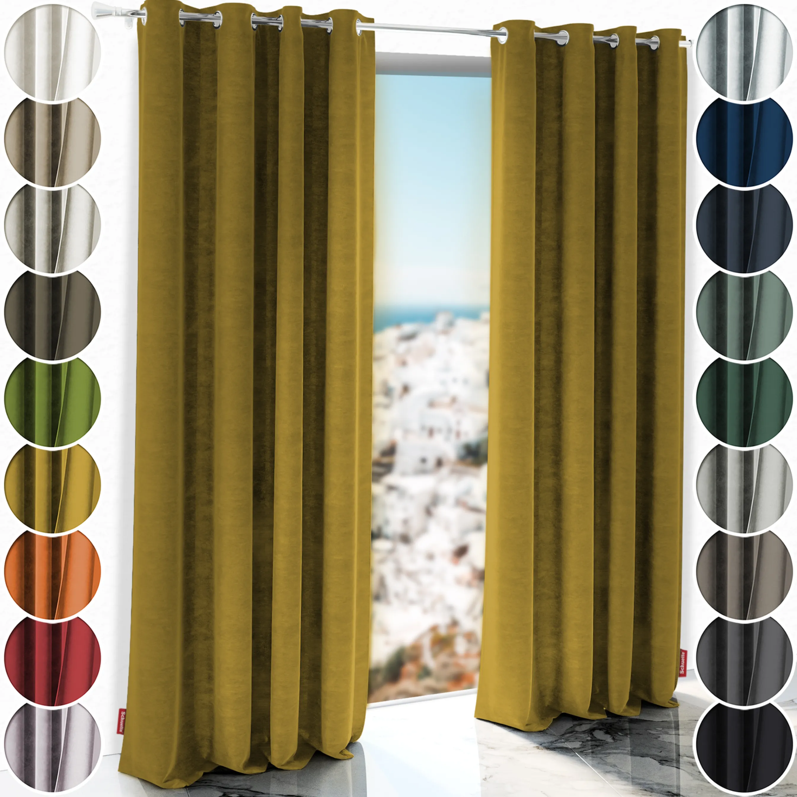 Schuette® Verdunkelungs-Vorhang Gardine mit Ösen nach Maß ● Millenium Velvet Kollektion: Butterscotch (Gelb) ● 1 Stück ● Knitterfrei Pflegeleicht Thermo Blickdicht & stark Abdunkelnd