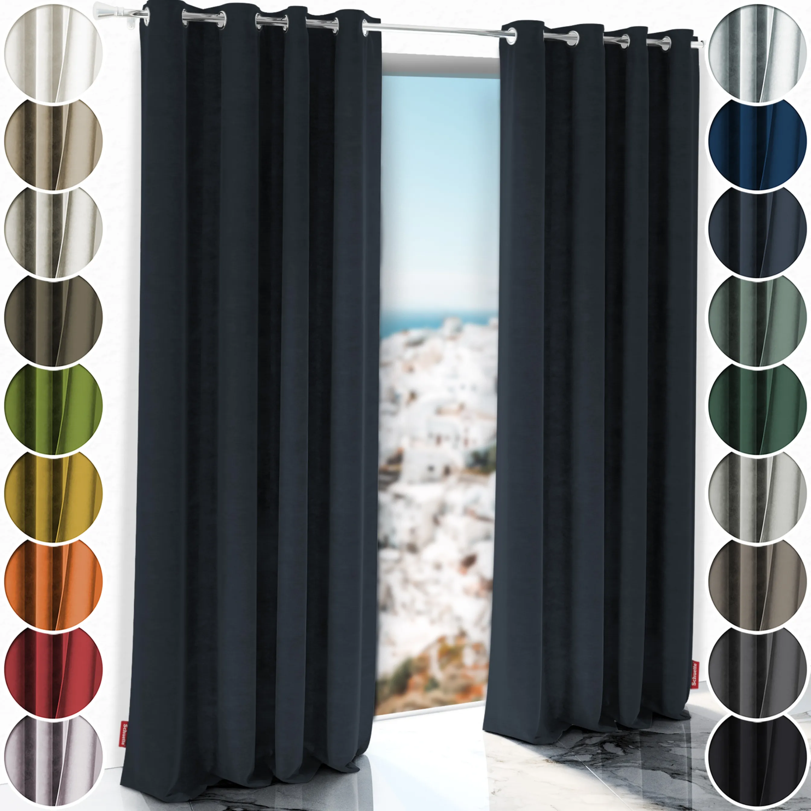 Schuette® Verdunkelungs-Vorhang Gardine mit Ösen nach Maß ● Millenium Velvet Kollektion: Anchor (Blau) ● 1 Stück ● Knitterfrei Pflegeleicht Thermo Blickdicht & stark Abdunkelnd