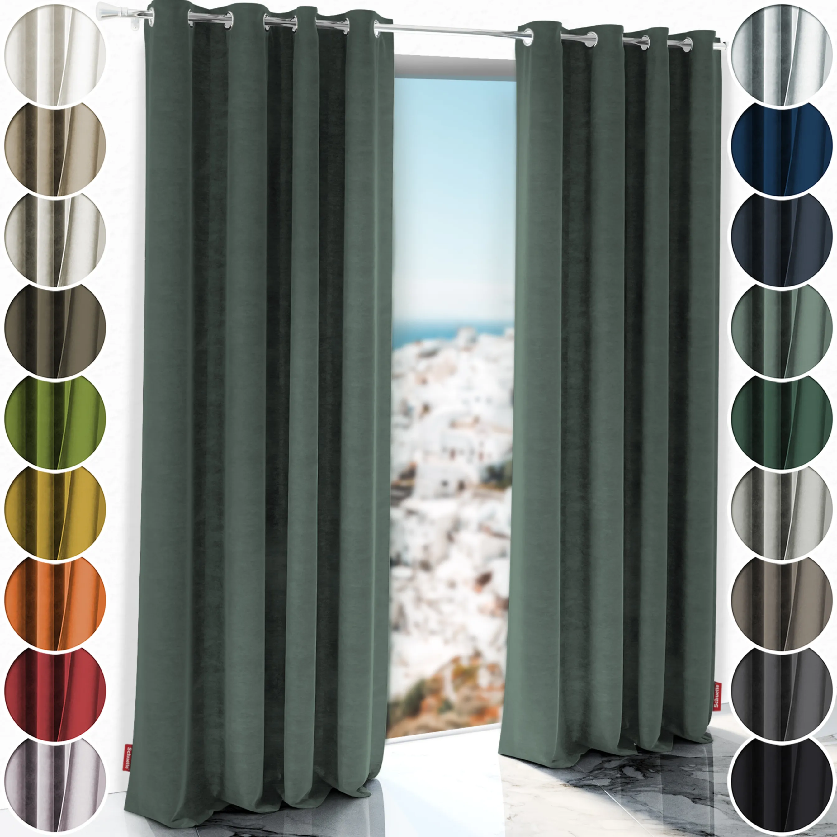 Schuette® Verdunkelungs-Vorhang Gardine mit Ösen nach Maß ● Millenium Velvet Kollektion: Isle of Pines (Dunkelgrün) ● 1 Stück ● Knitterfrei Pflegeleicht Thermo Blickdicht & stark Abdunkelnd