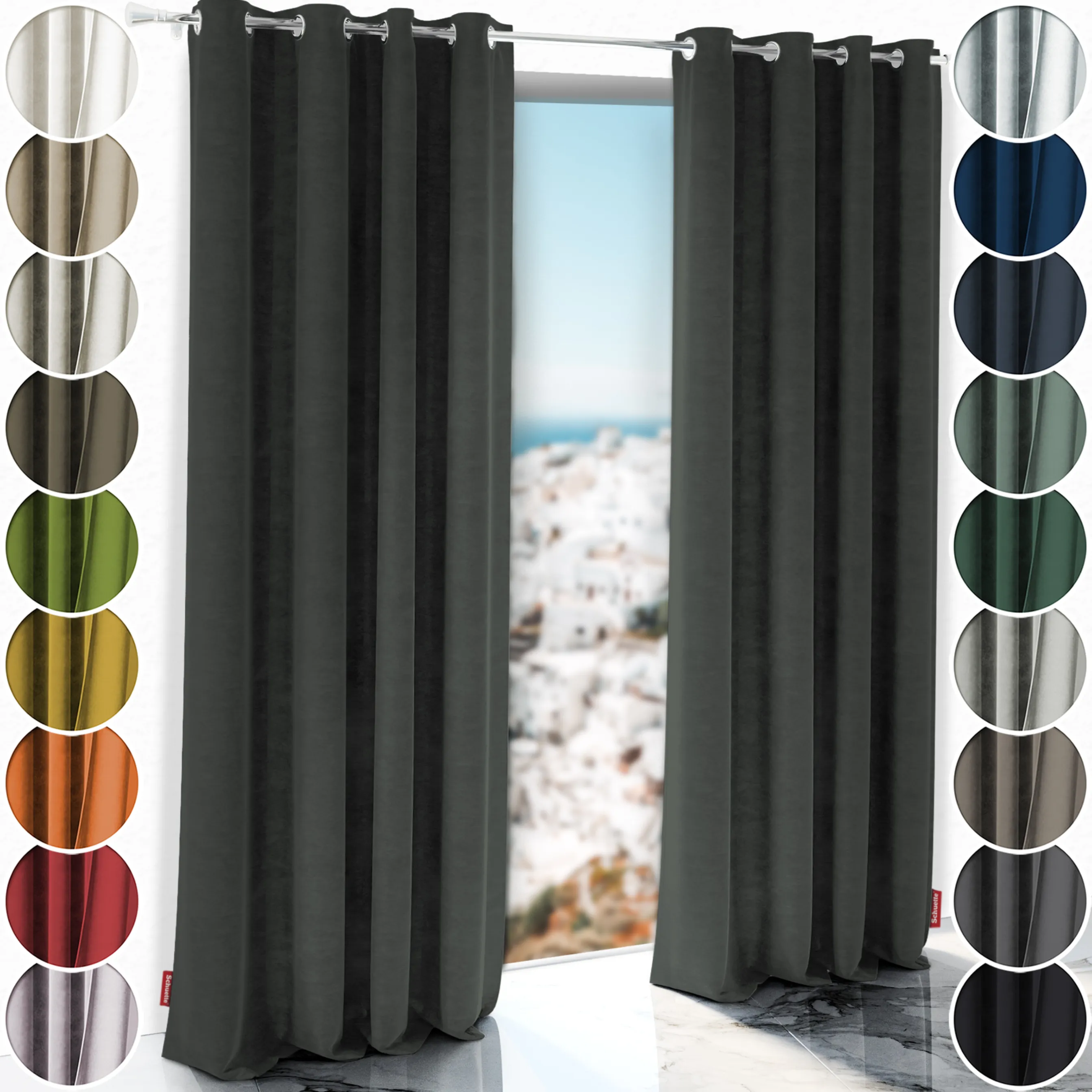 Schuette® Verdunkelungs-Vorhang Gardine mit Ösen nach Maß ● Millenium Velvet Kollektion: Dark Shadow (Grau) ● 1 Stück ● Knitterfrei Pflegeleicht Thermo Blickdicht & stark Abdunkelnd