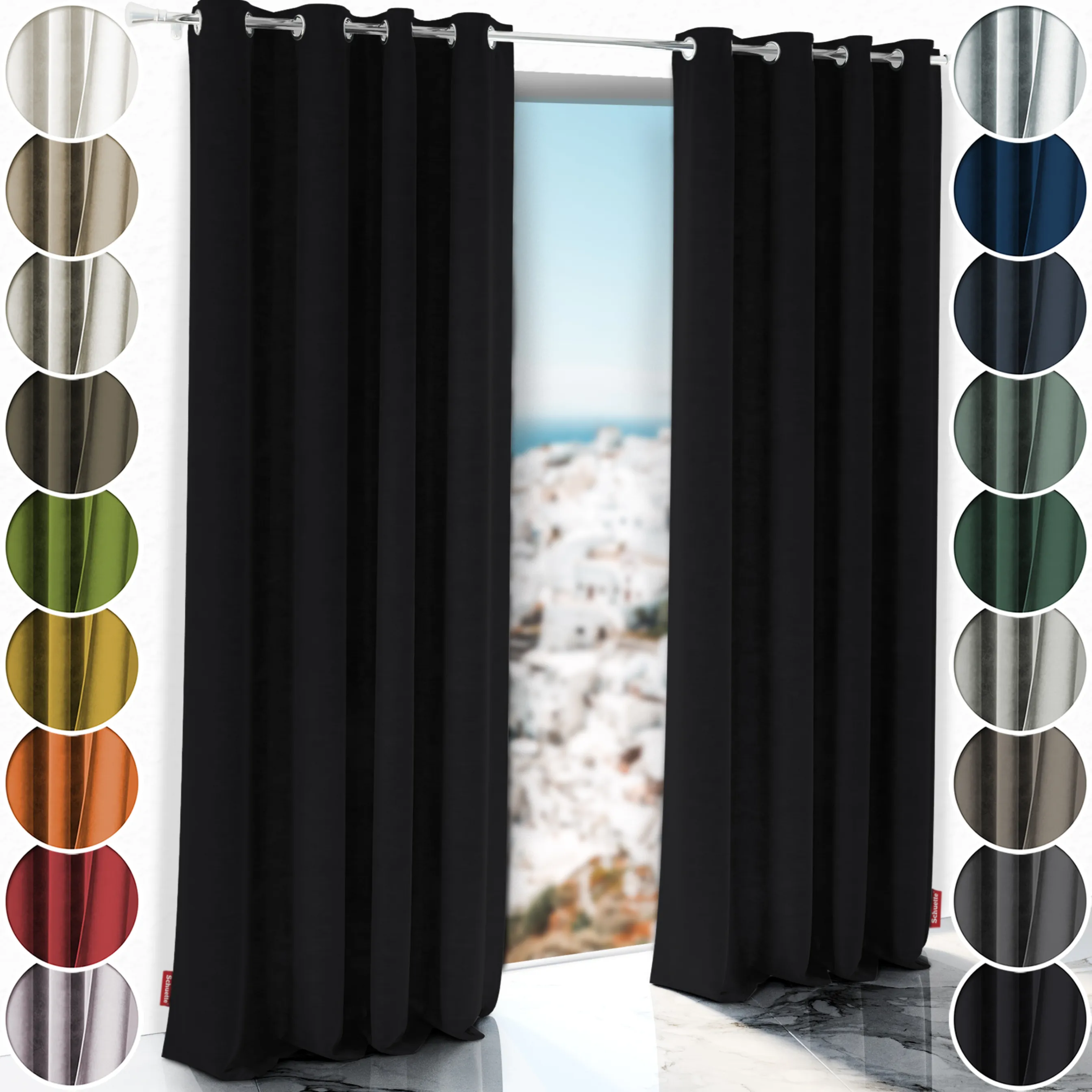 Schuette® Verdunkelungs-Vorhang Gardine mit Ösen nach Maß ● Millenium Velvet Kollektion: Black Swan (Schwarz) ● 1 Stück ● Knitterfrei Pflegeleicht Thermo Blickdicht & stark Abdunkelnd