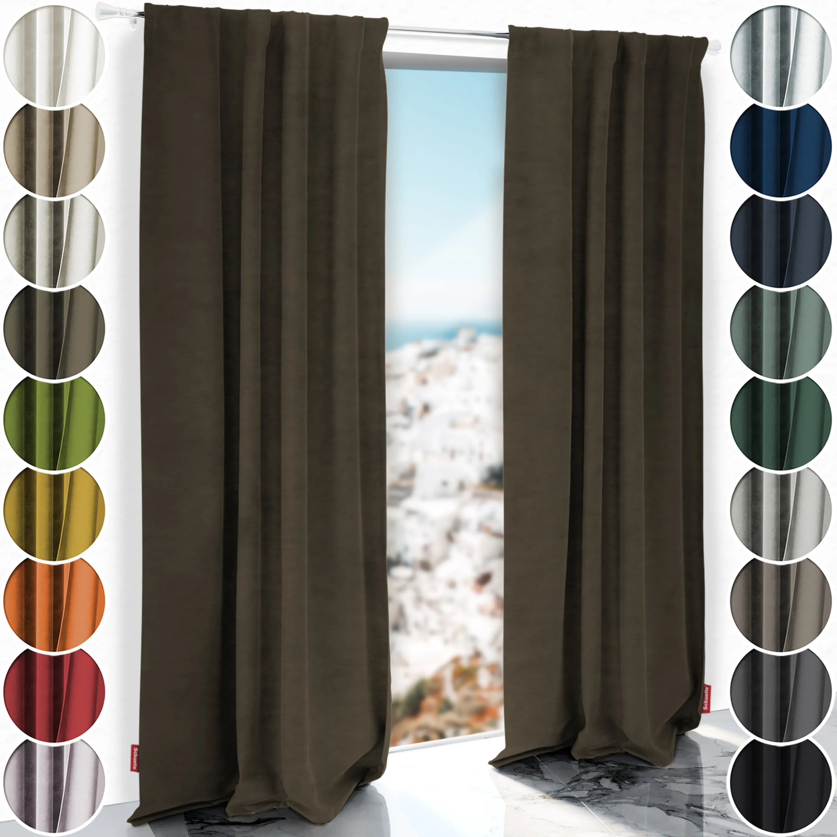 Schuette® Verdunkelungs-Vorhang Gardine mit Tunnelband nach Maß ● Millenium Velvet Kollektion: Bright Lead (Braun) ● 1 Stück ● Knitterfrei Pflegeleicht Thermo Blickdicht & stark Abdunkelnd