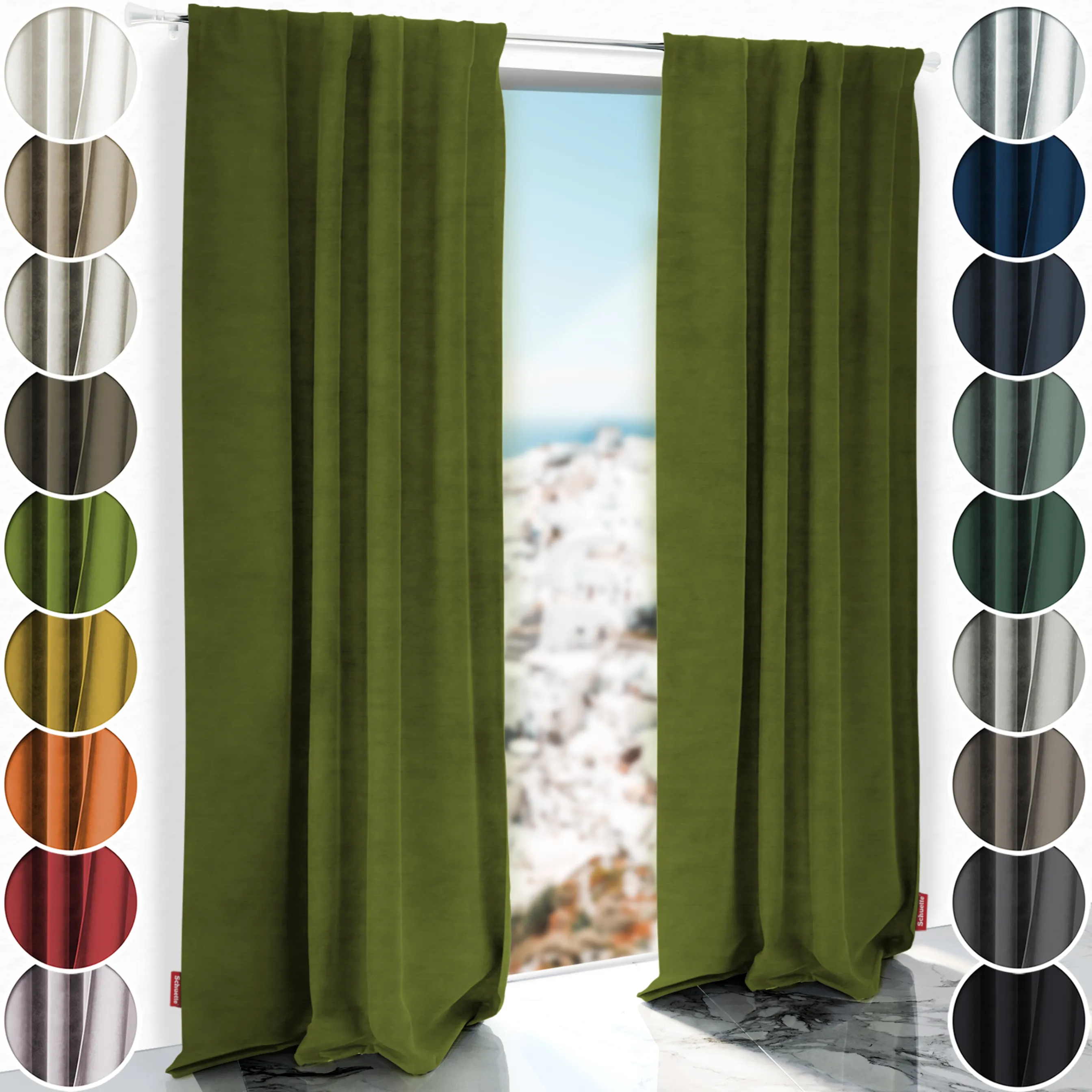 Schuette® Verdunkelungs-Vorhang Gardine mit Tunnelband nach Maß ● Millenium Velvet Kollektion: Olives Garden (Grün) ● 1 Stück ● Knitterfrei Pflegeleicht Thermo Blickdicht & stark Abdunkelnd