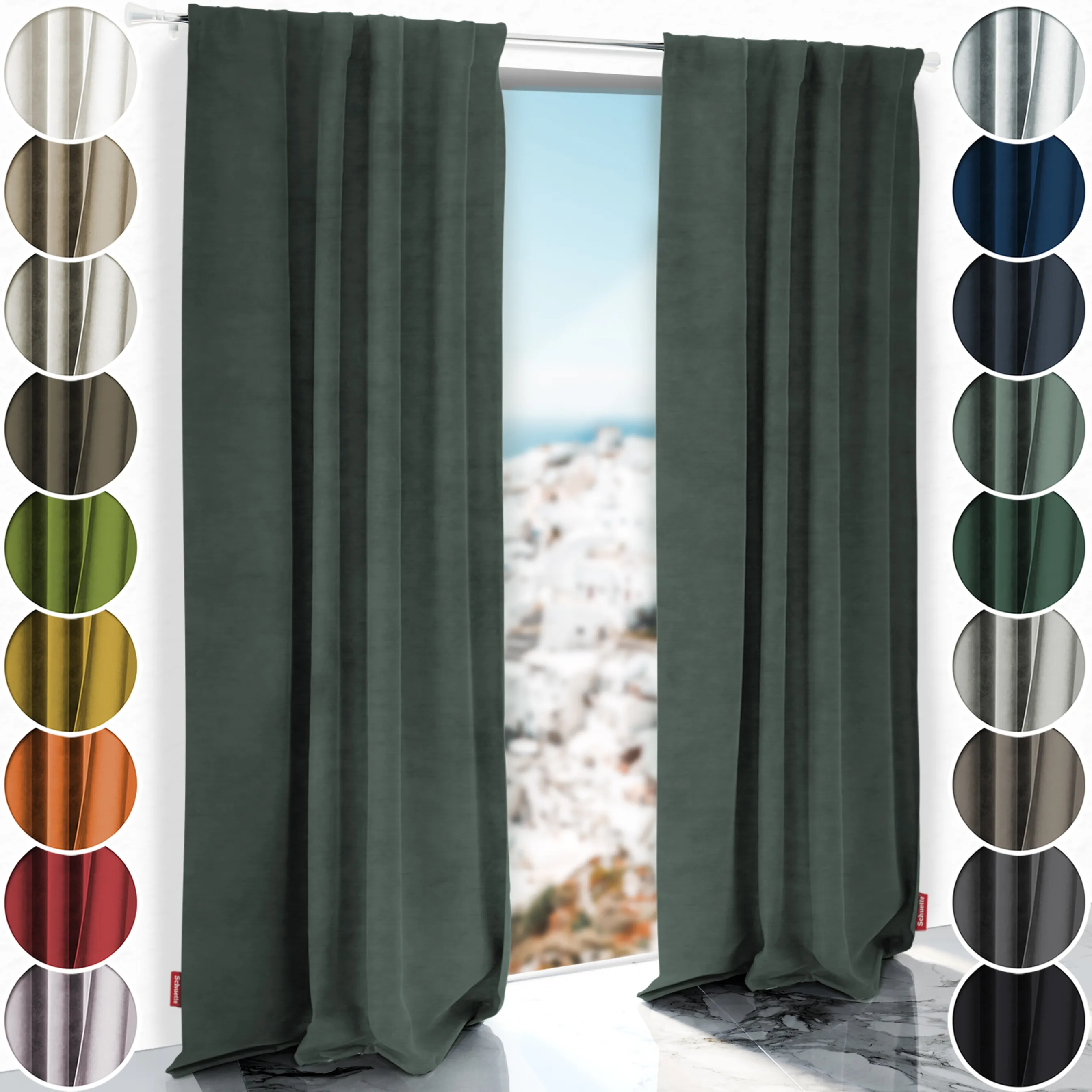 Schuette® Verdunkelungs-Vorhang Gardine mit Tunnelband nach Maß ● Millenium Velvet Kollektion: Isle of Pines (Dunkelgrün) ● 1 Stück ● Knitterfrei Pflegeleicht Thermo Blickdicht & stark Abdunkelnd