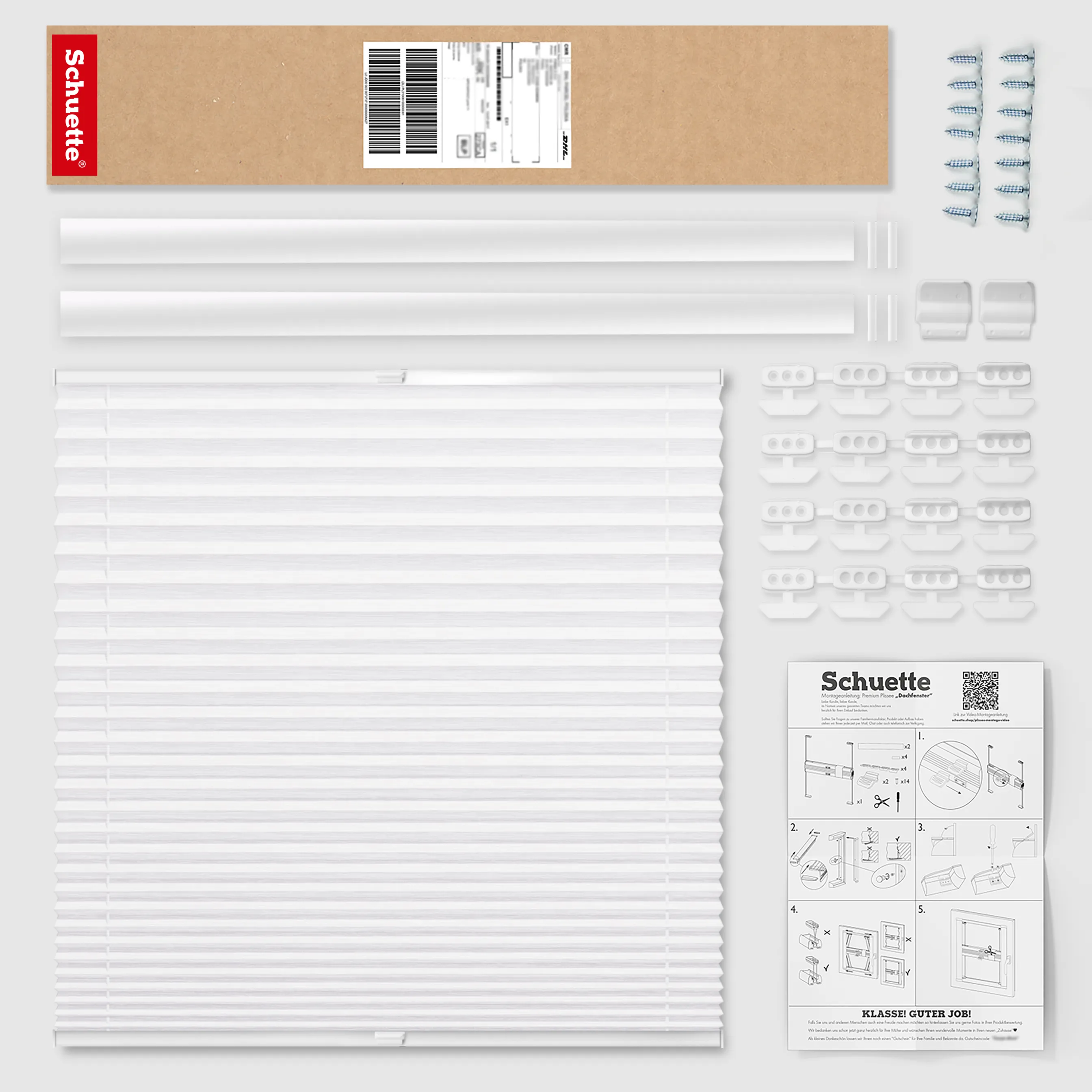 Schuette® Dachfenster Plissee nach Maß • Dolomite Kollektion: Cold Morning (Grau) • Profilfarbe: Weiß